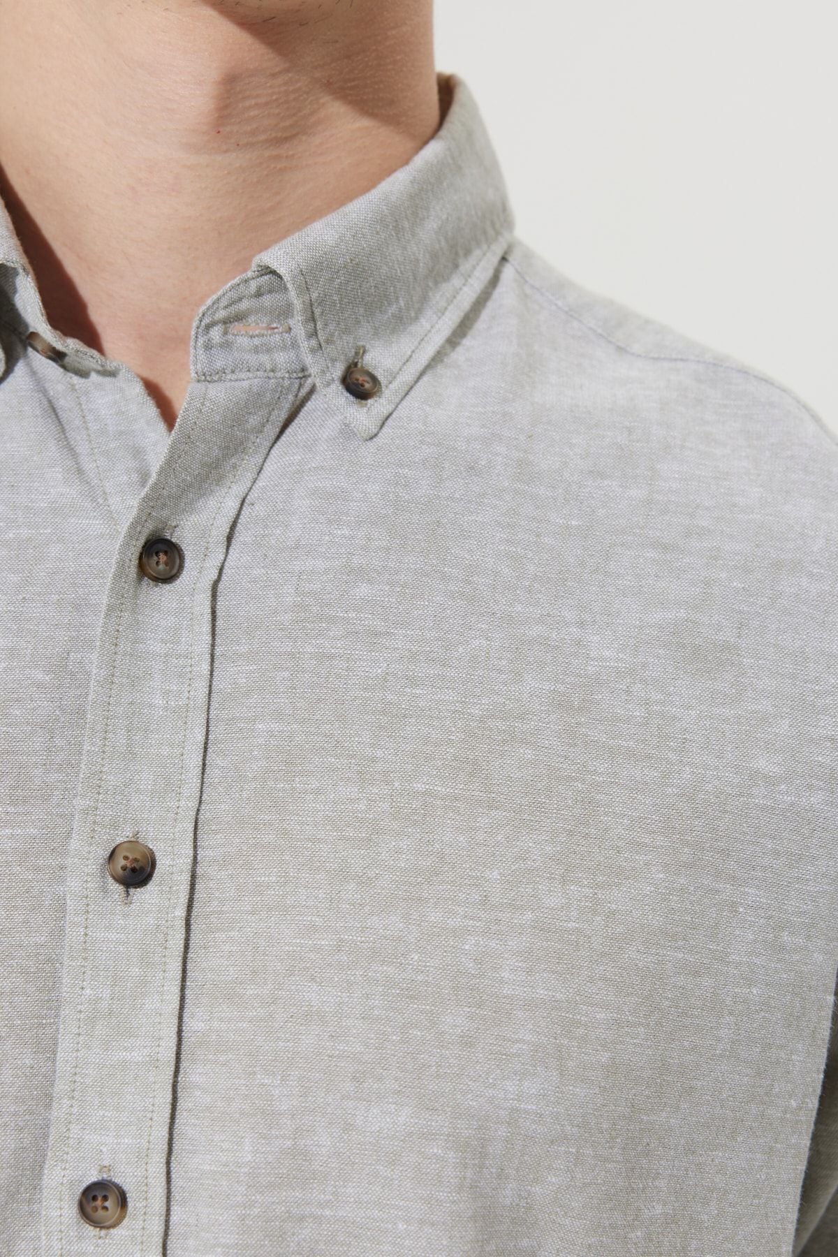 Men's Khaki Linen Comfort Fit Casual Cutting buttoned collar shirt