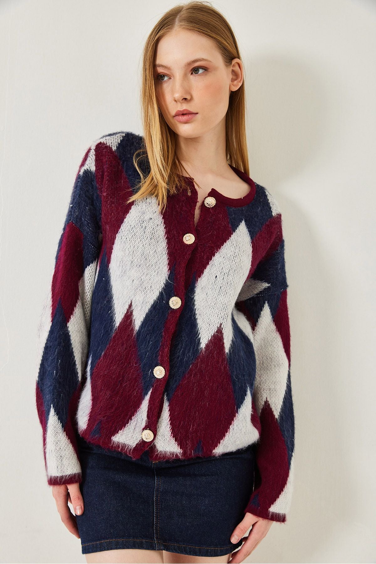 Female Baklava Patterned Knitwear Cardigan 60261303