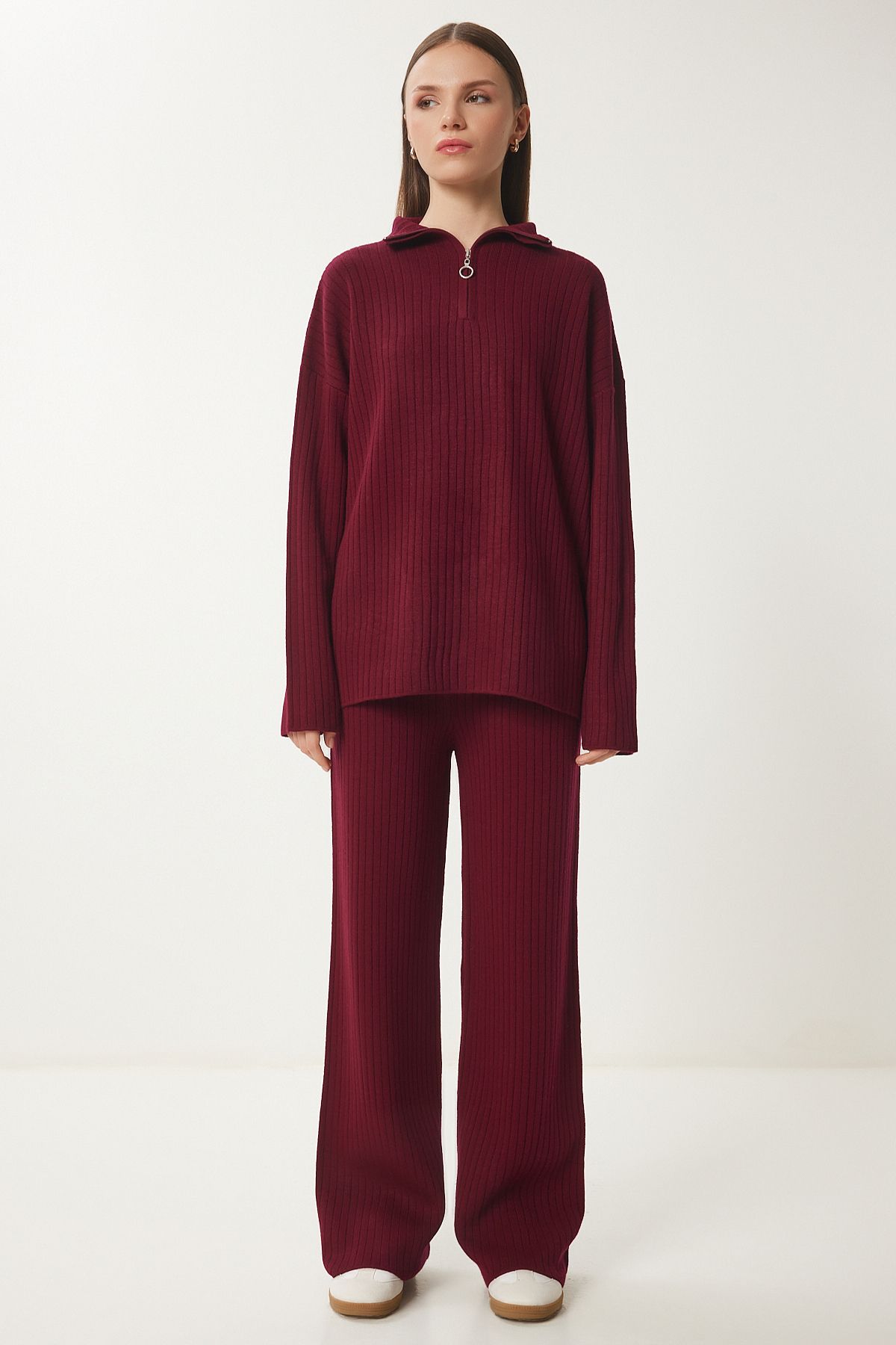 Female Bordeaux Zippered Cry Sweater Pants Set PF00105