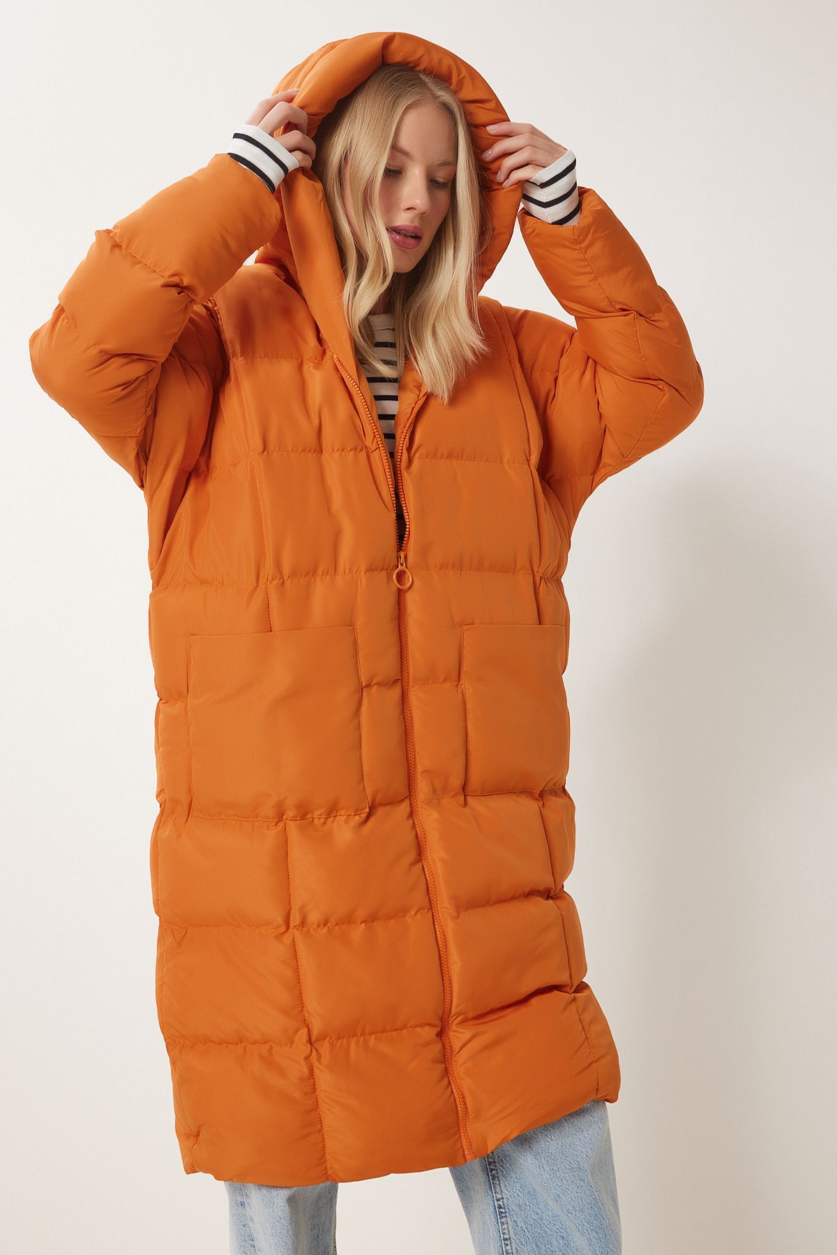 Woman Oranj Hooded Oversize Long Swelling Coat NT00428