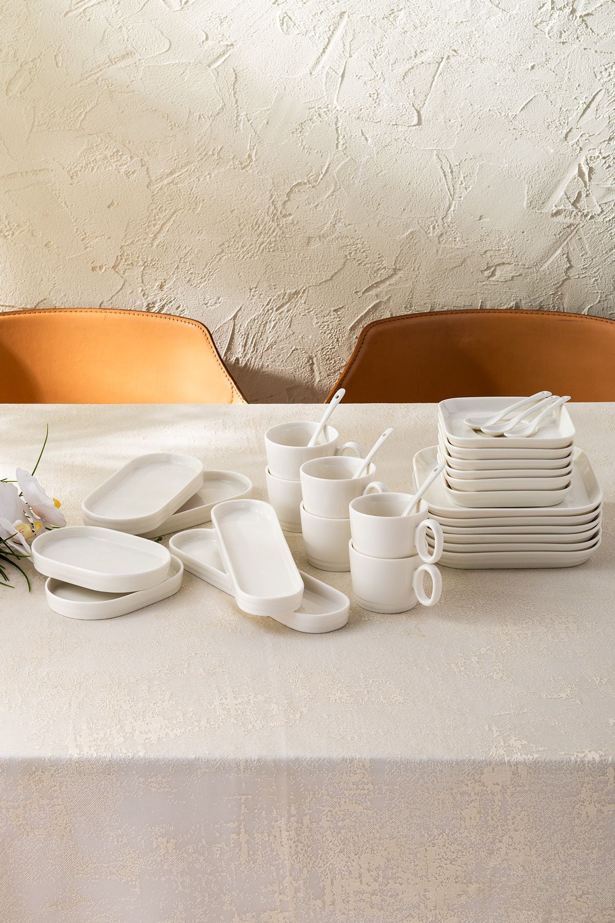 NEW MISRA 30 PIECES 6 PERSON PORCELEEN BREAKFAST SERVICE WHITE