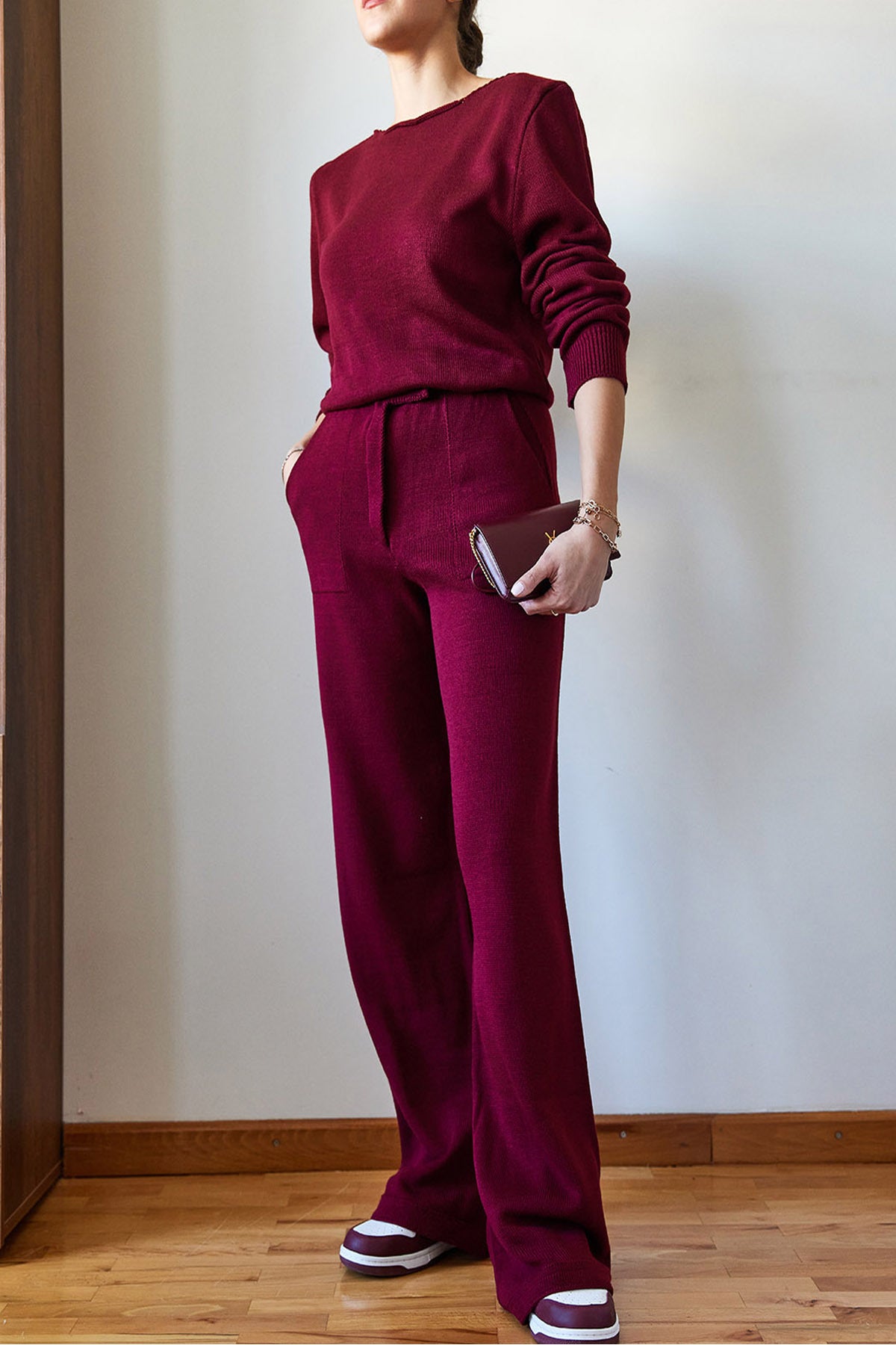 Women's Basic Knitwear Bottom-Top Set with Velcro Waist Detail 60651006