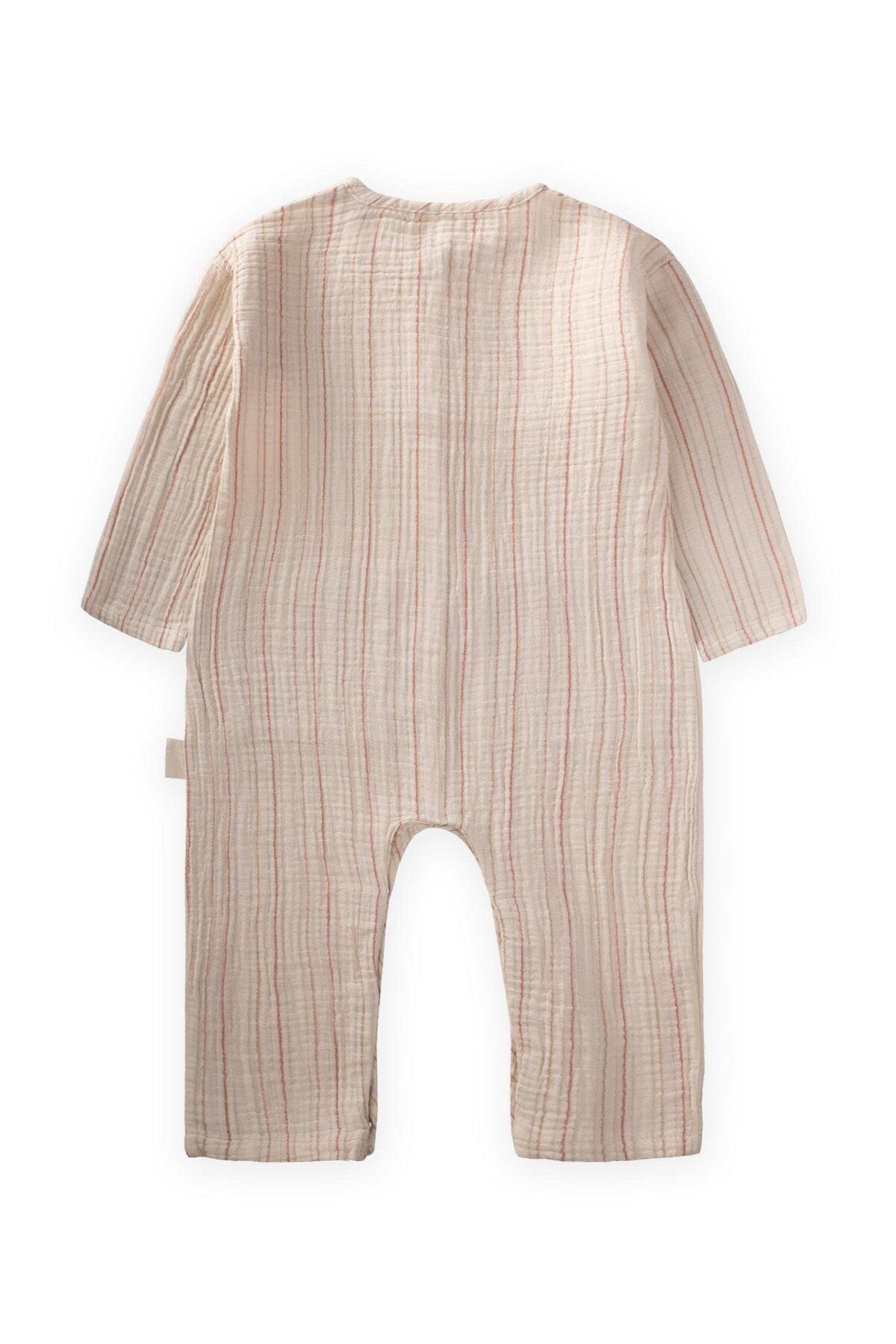 ORGANIC striped seasonal muslin overalls 0-3 age tile stripe