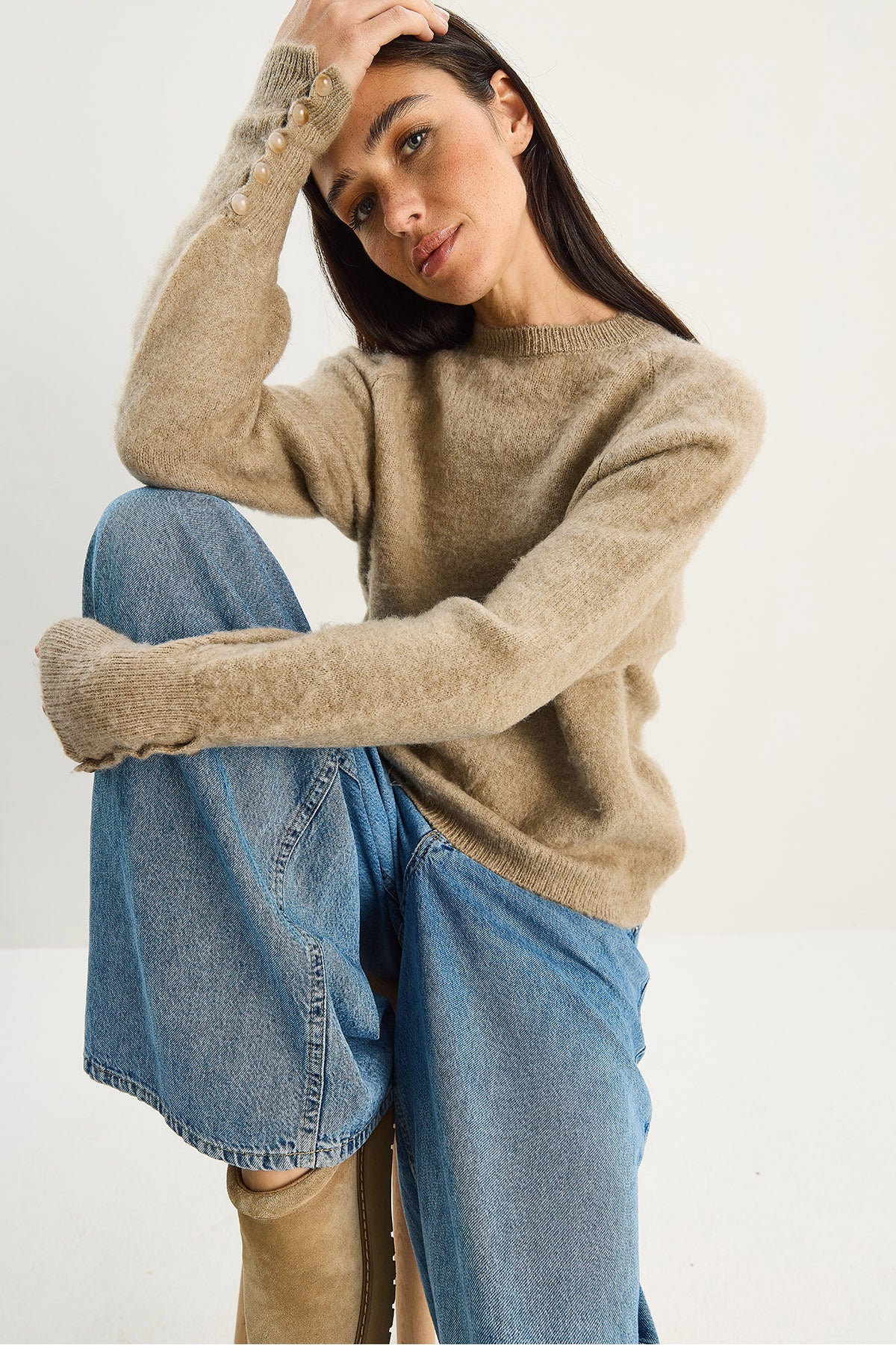 Women's Basic Knitwear Sweater with Button Sleeves TK251107 60283668