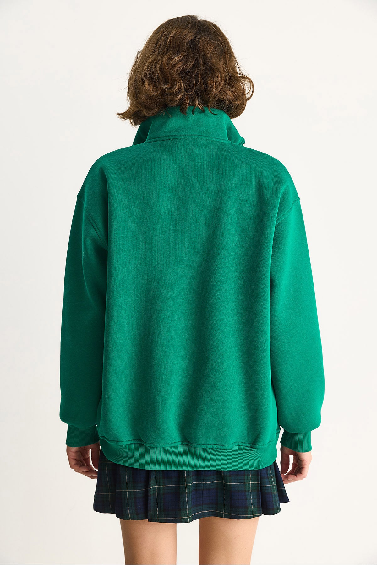 Women's Embroidered Half Zipper Polo Neck Ruffled Oversize Sweatshirt 10002 60283528