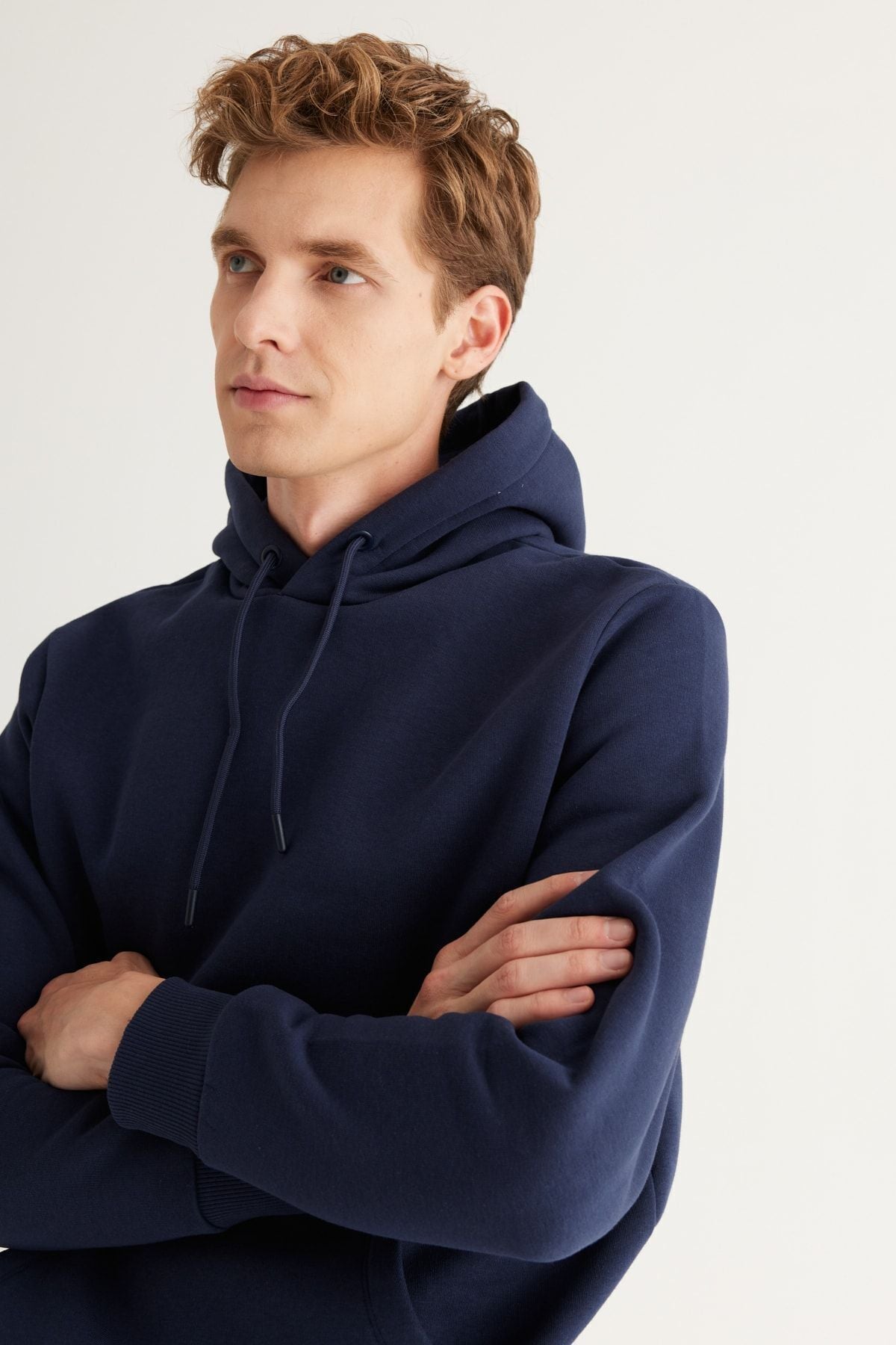 Men's Navy Blue Standard Fit Normal Cutting Içi Polar 3 IP hooded cotton sweatshirt