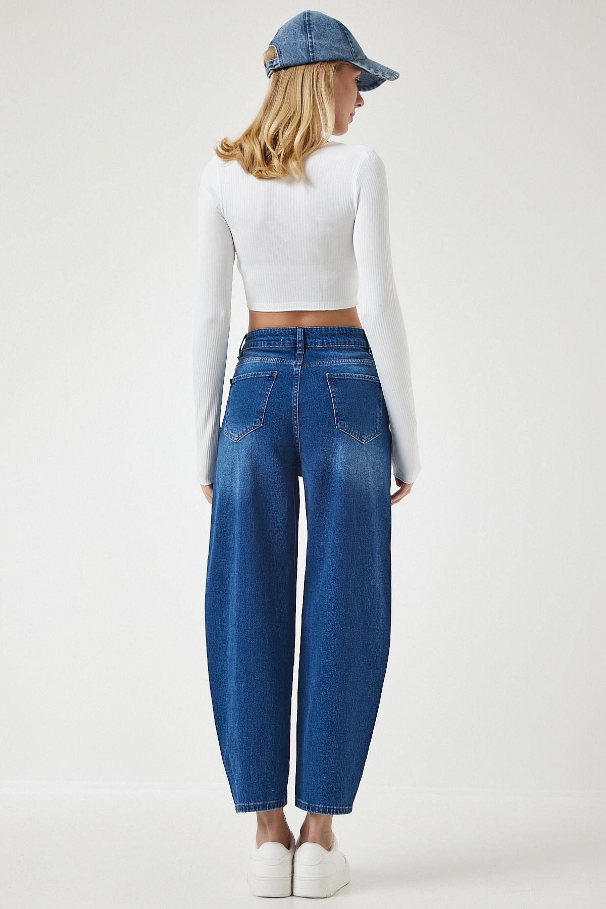 Woman Blue High waist Baggy jean pants ut00006