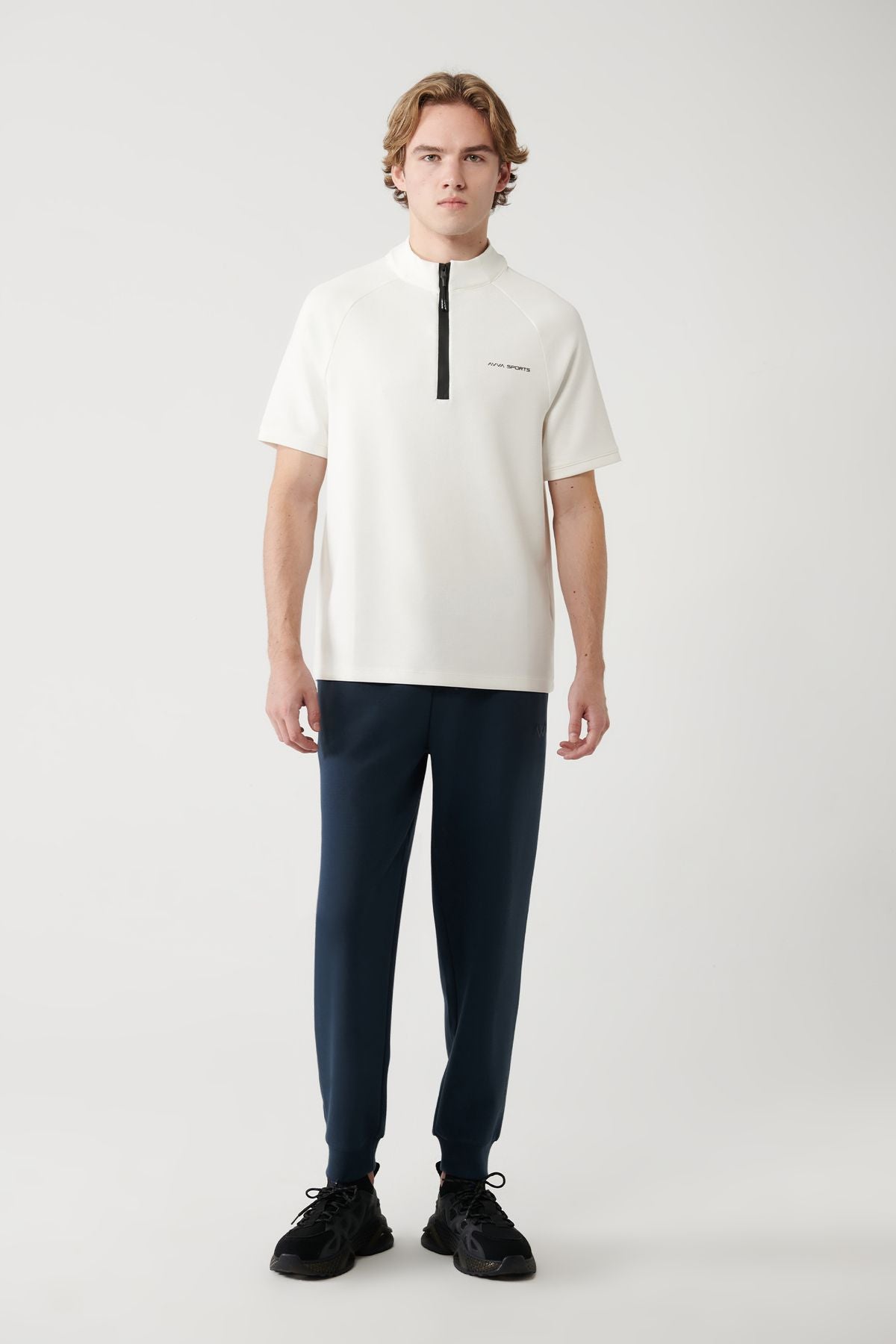 Male Ecru vertical collar half zipper printed T-shirt A41y1312