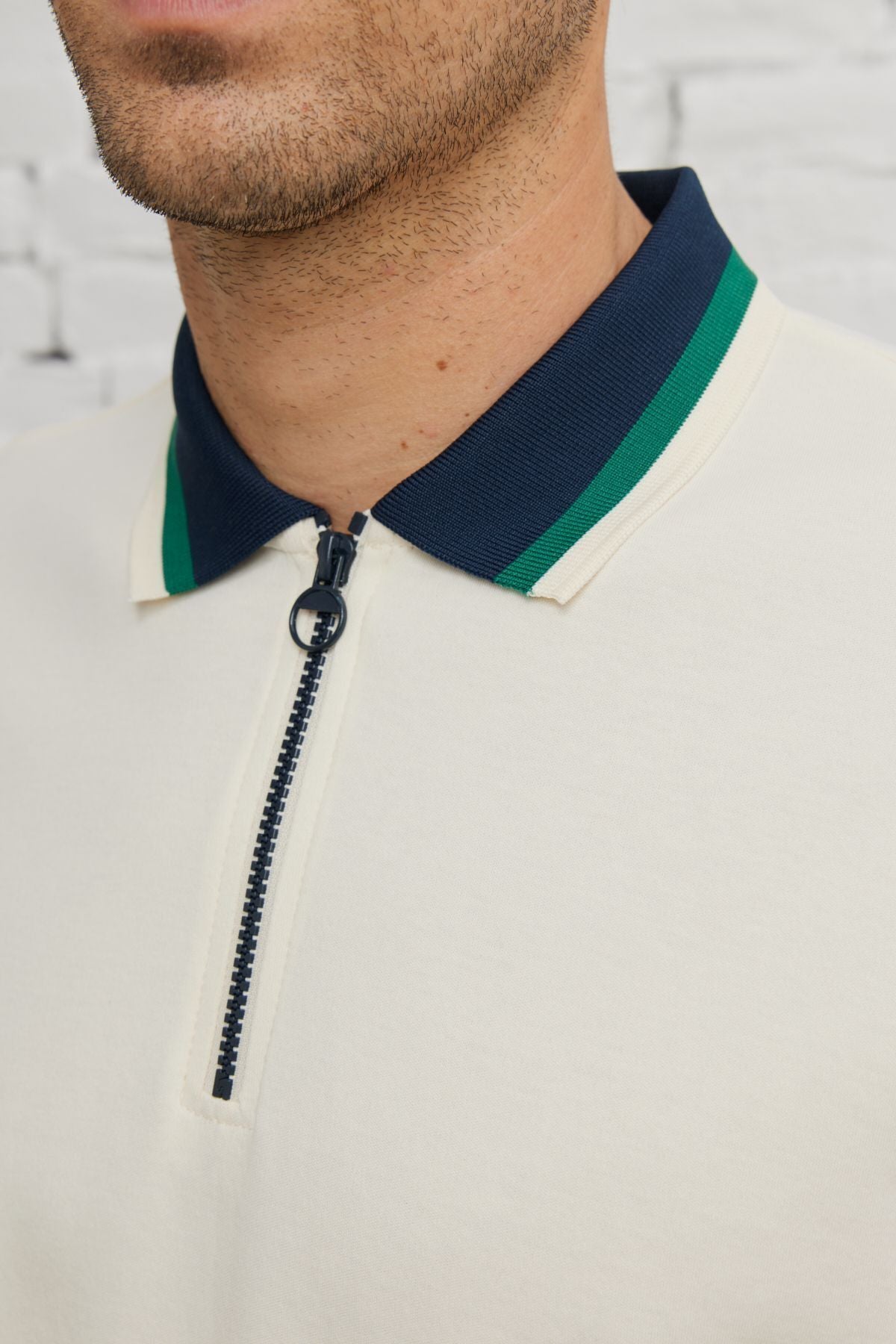 Men's Ecru Lacı Regular Fit Casual Cut Polo Yaka 100 %Cotton T -shirt