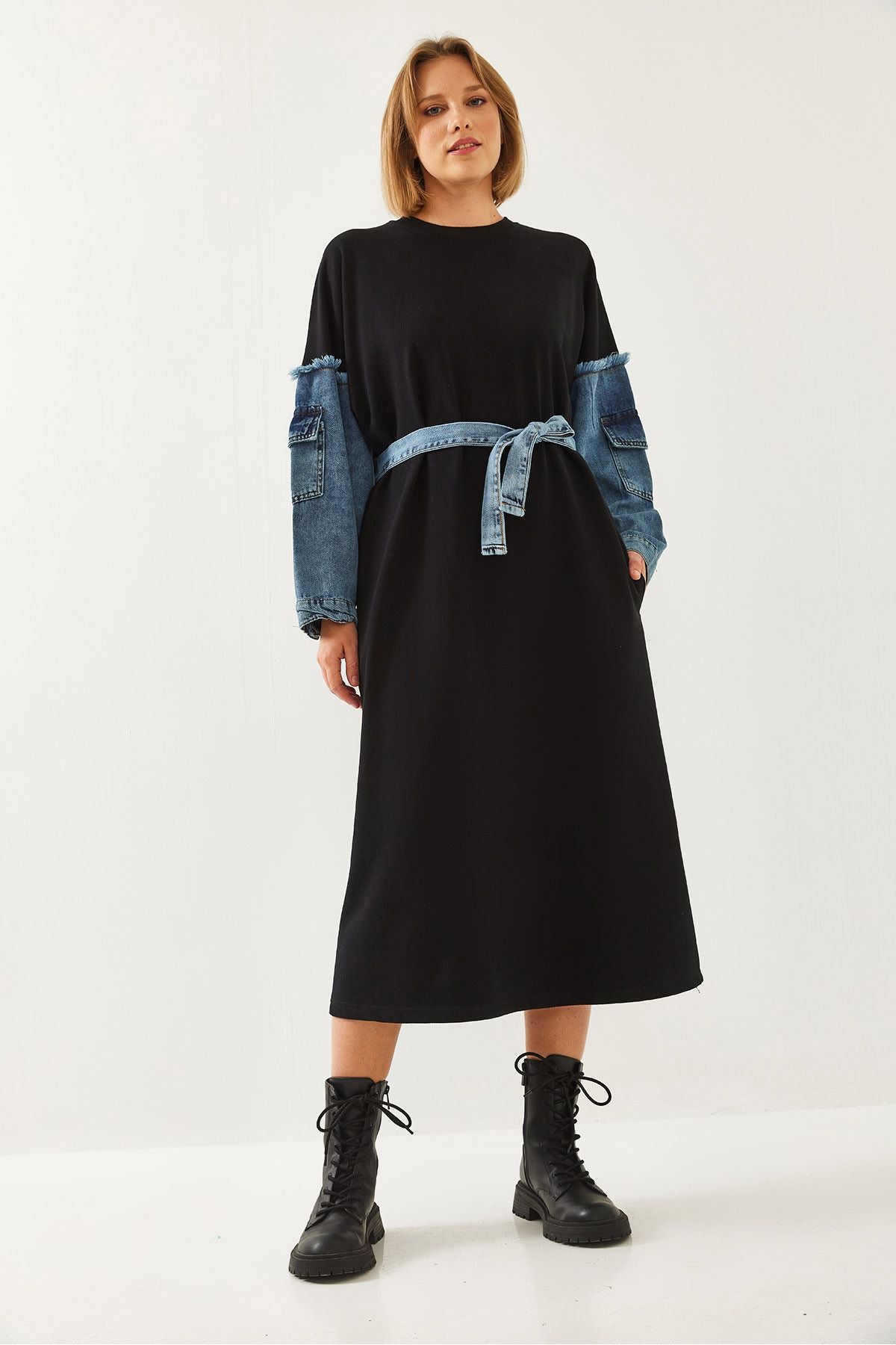 Women's arms denim detailed dress 60351247