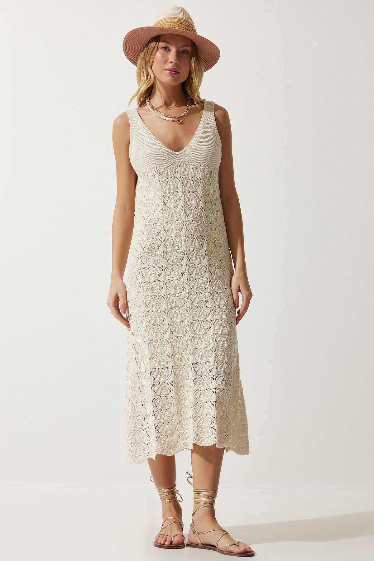 Women's Cream Hanger Summer Knitwear Dress NF00082