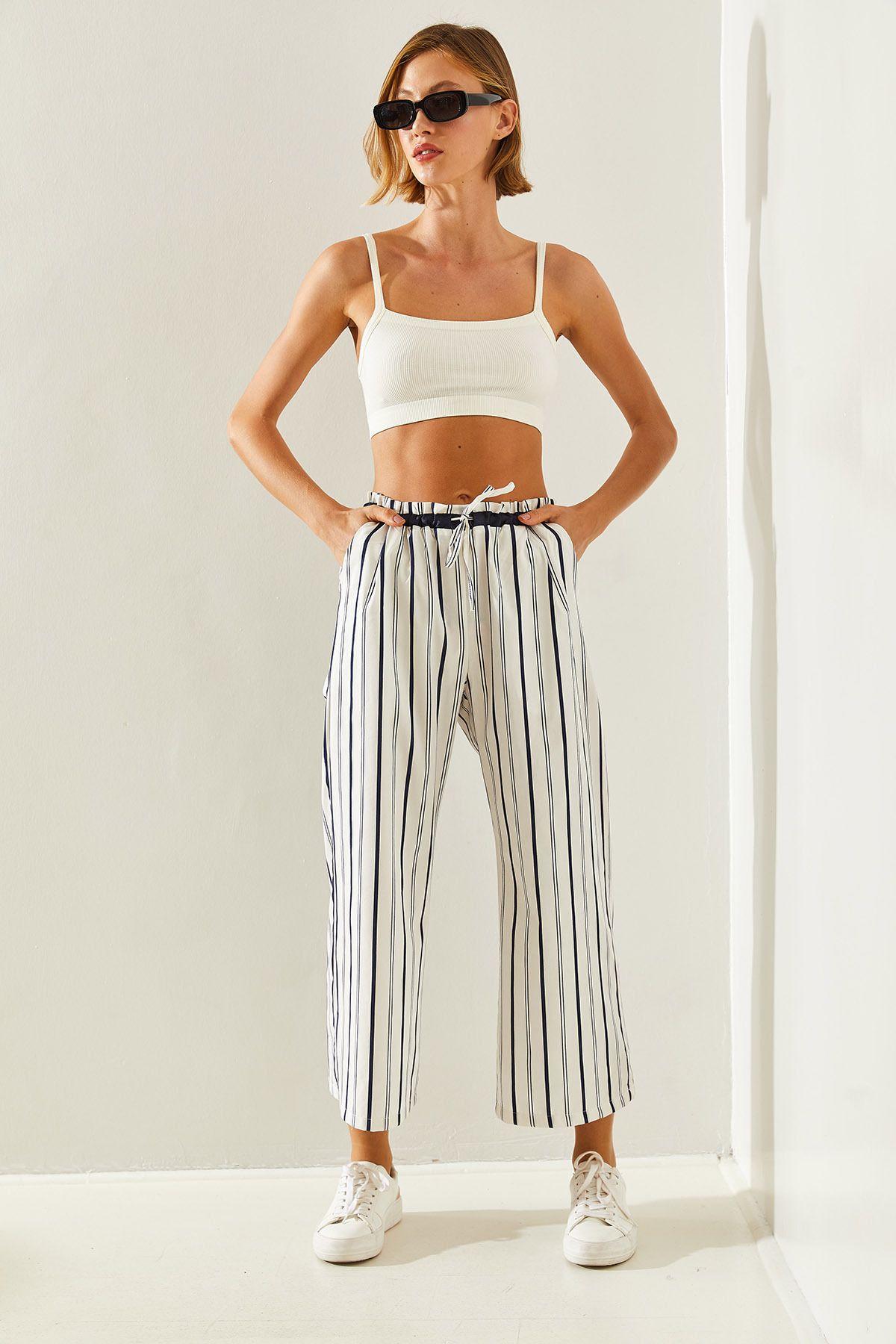 Striped tire -linked palazzo pants 60251355