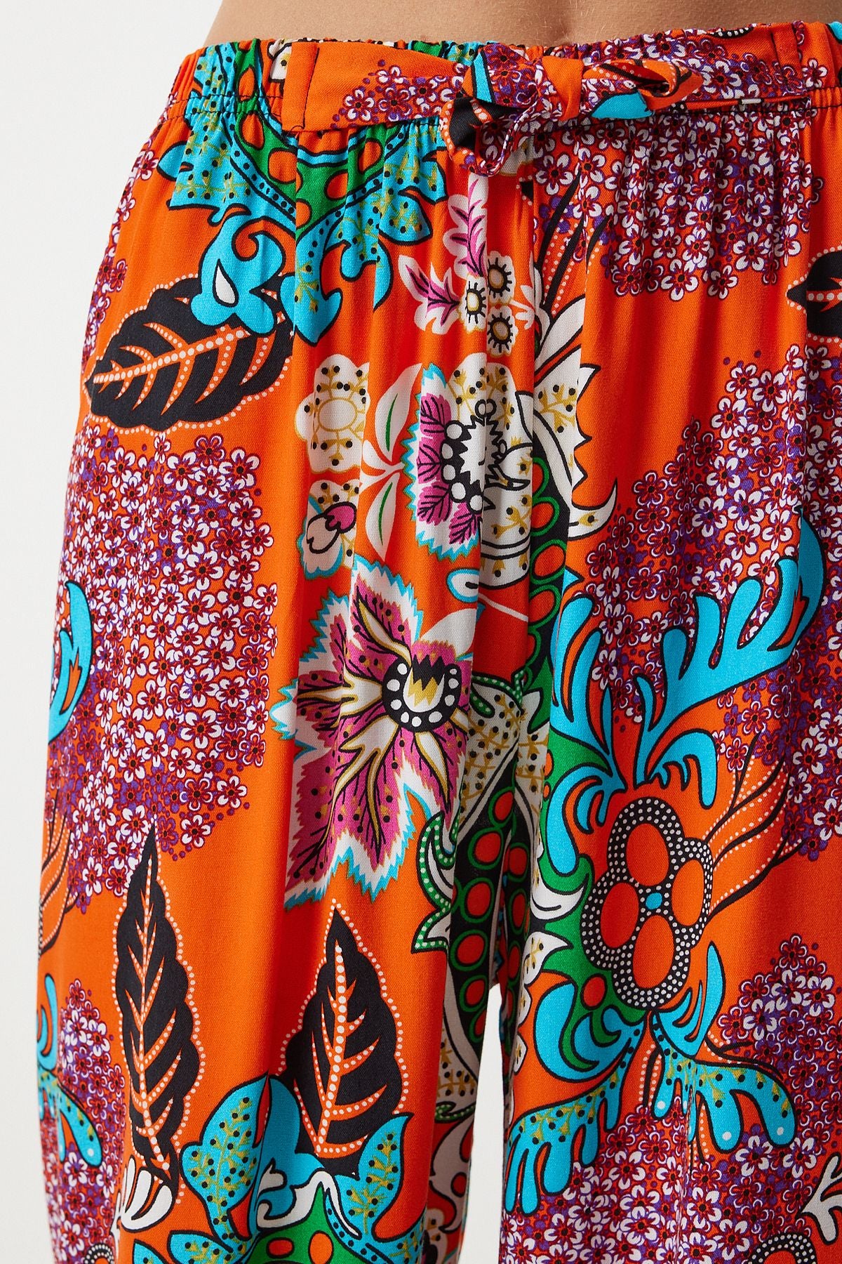 Female Oranj Turquoise Patterned Viscose Palazzo Pants EN00606