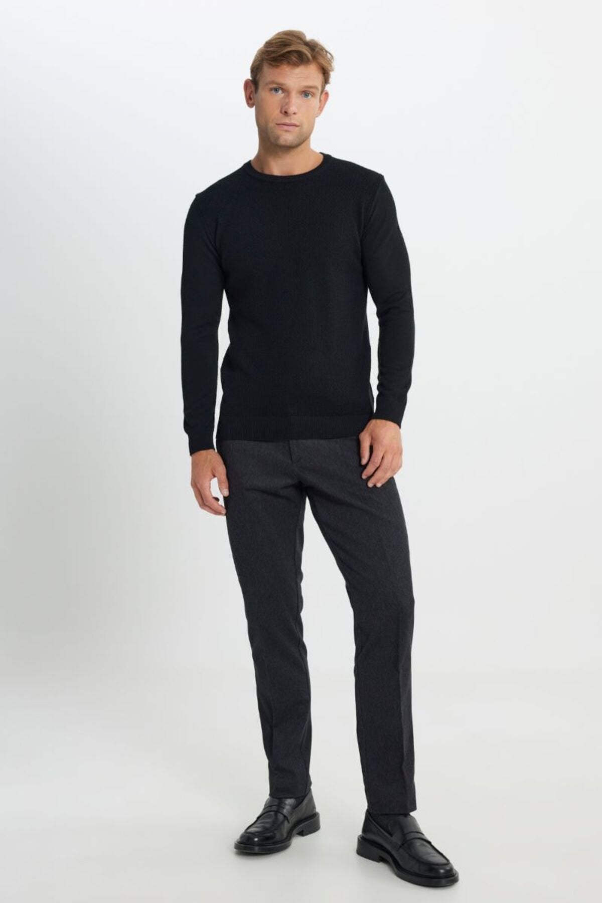 Cotton Standard Fit Normal Normal Cut Bike Yaka Jacquard Knitwear Black Sweater