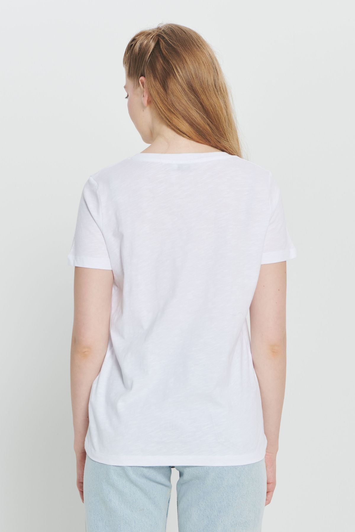 Woman White 100 %Cotton Standard Fit Normal Cut Normal Vaka Basic T -shirt