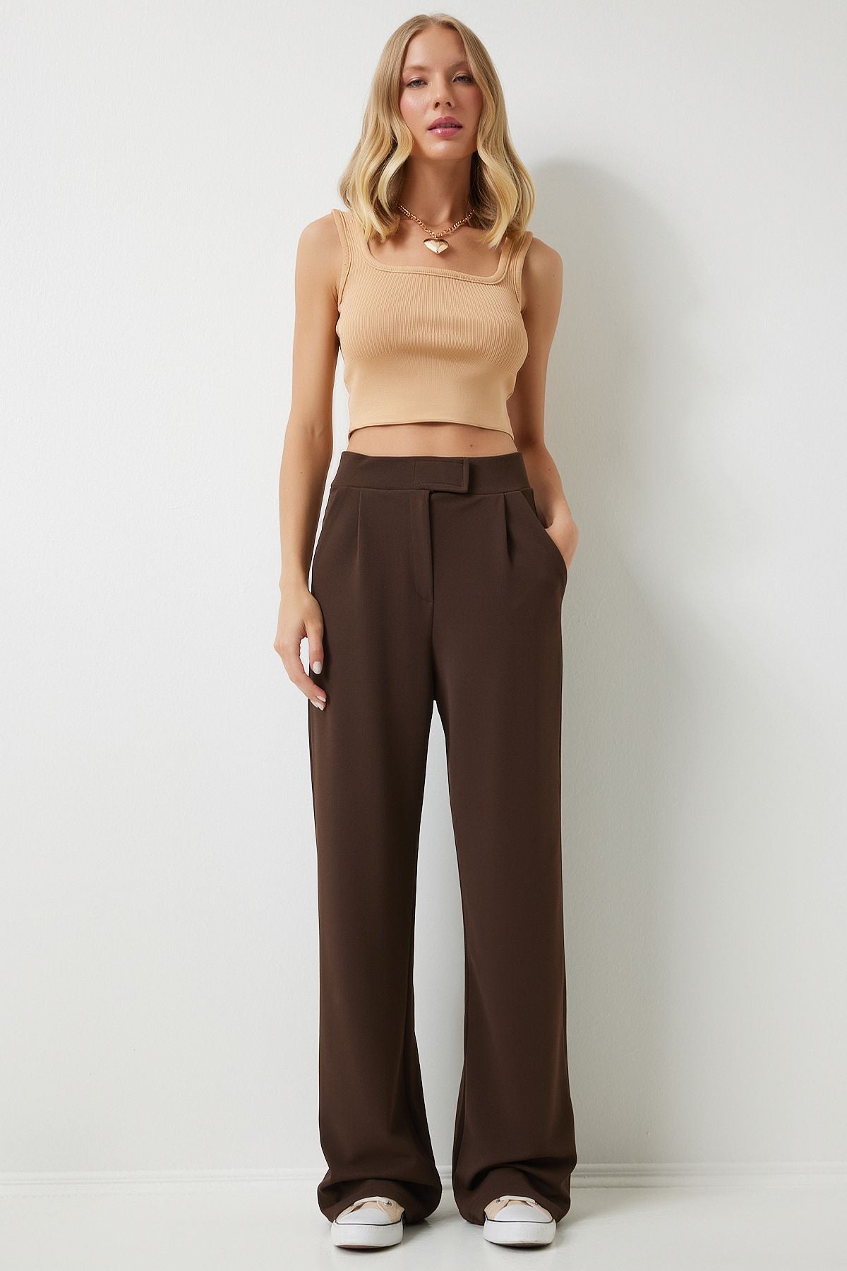 Female Brown Waist Card Casual Woven Pants RV00150
