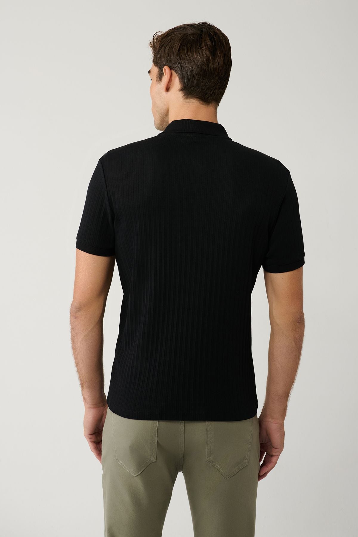 Men's black 100 %cotton 3 buttoned jacquari Polo collar T-shirt A41y1354