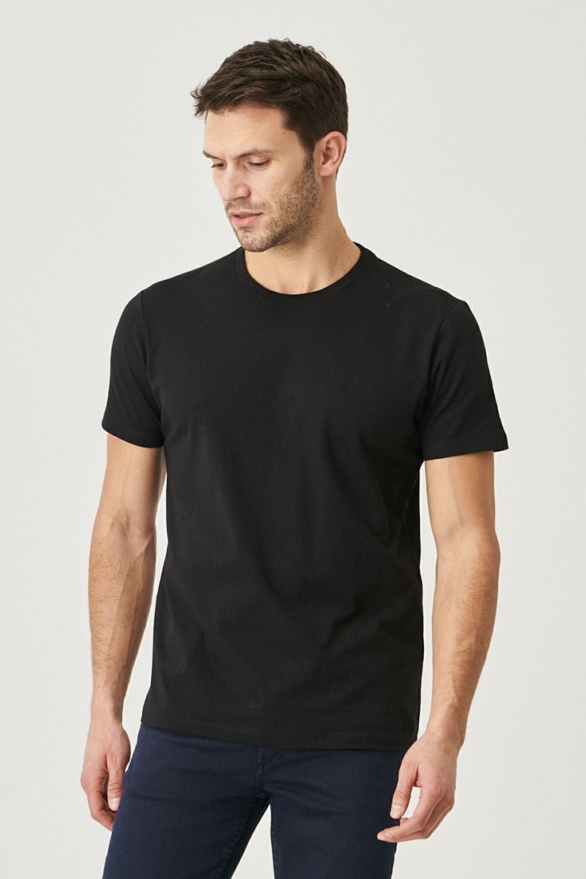 Men's black-and-white slim fit narrow cut bike collar 100 %cotton 2 T-shirt package
