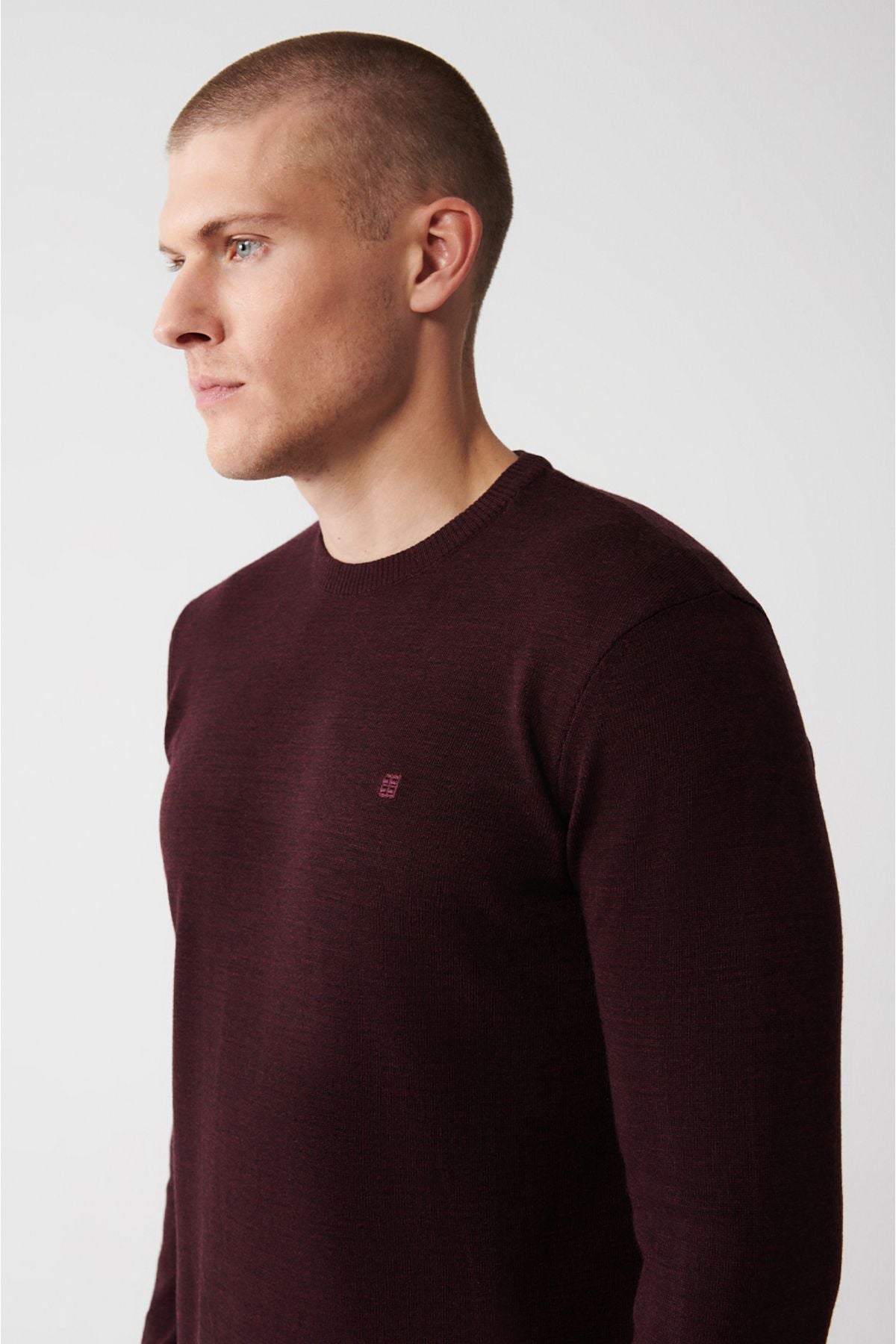Men's burgundy bike collar hair -free knitwear sweater E005000