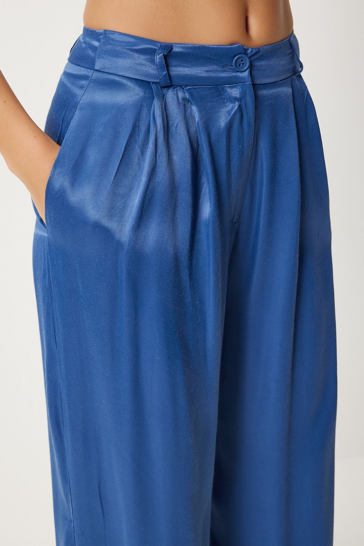 Women's Indigo Blue Satin Surface Palazzo Pants FN03270