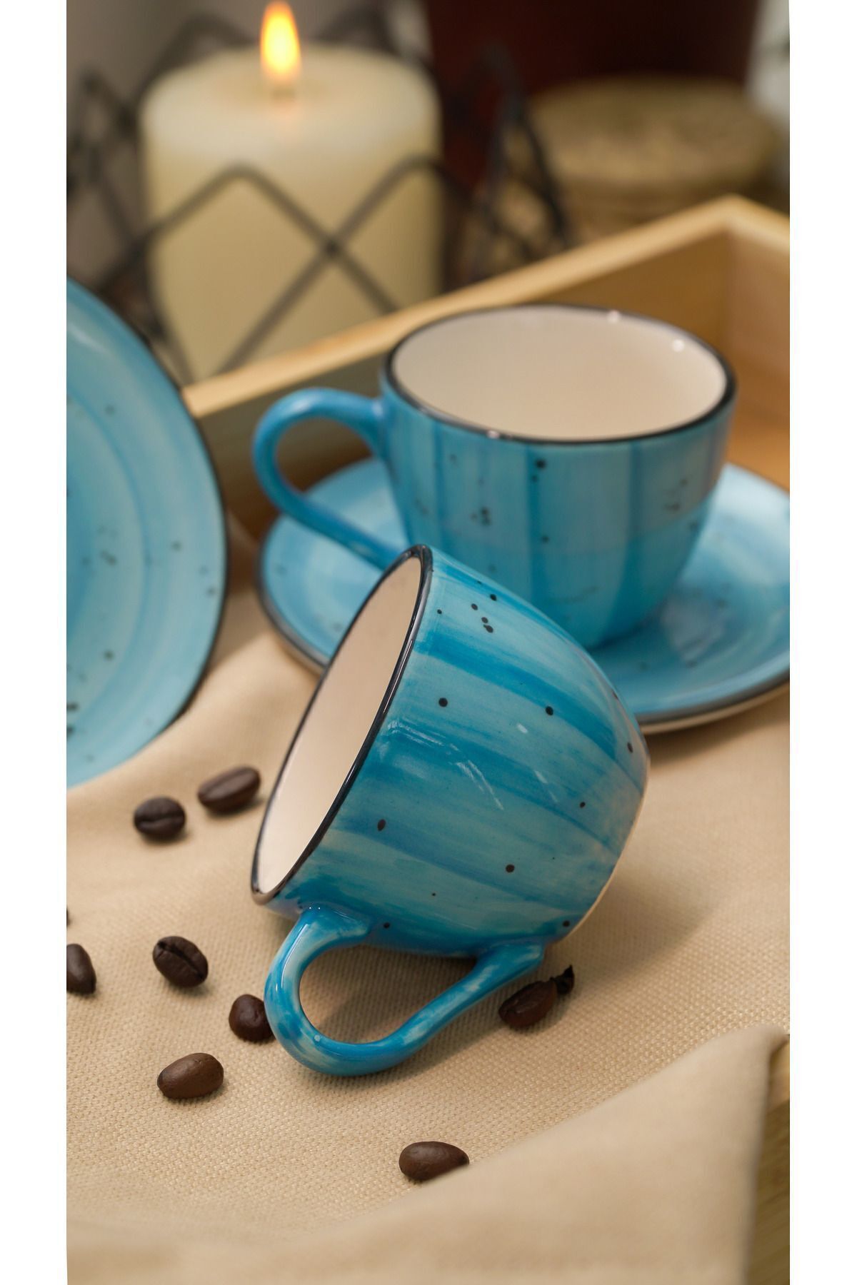 Alya Hand Decor 4 Piece 2 Person Porcelain Coffee Cup Set Blue