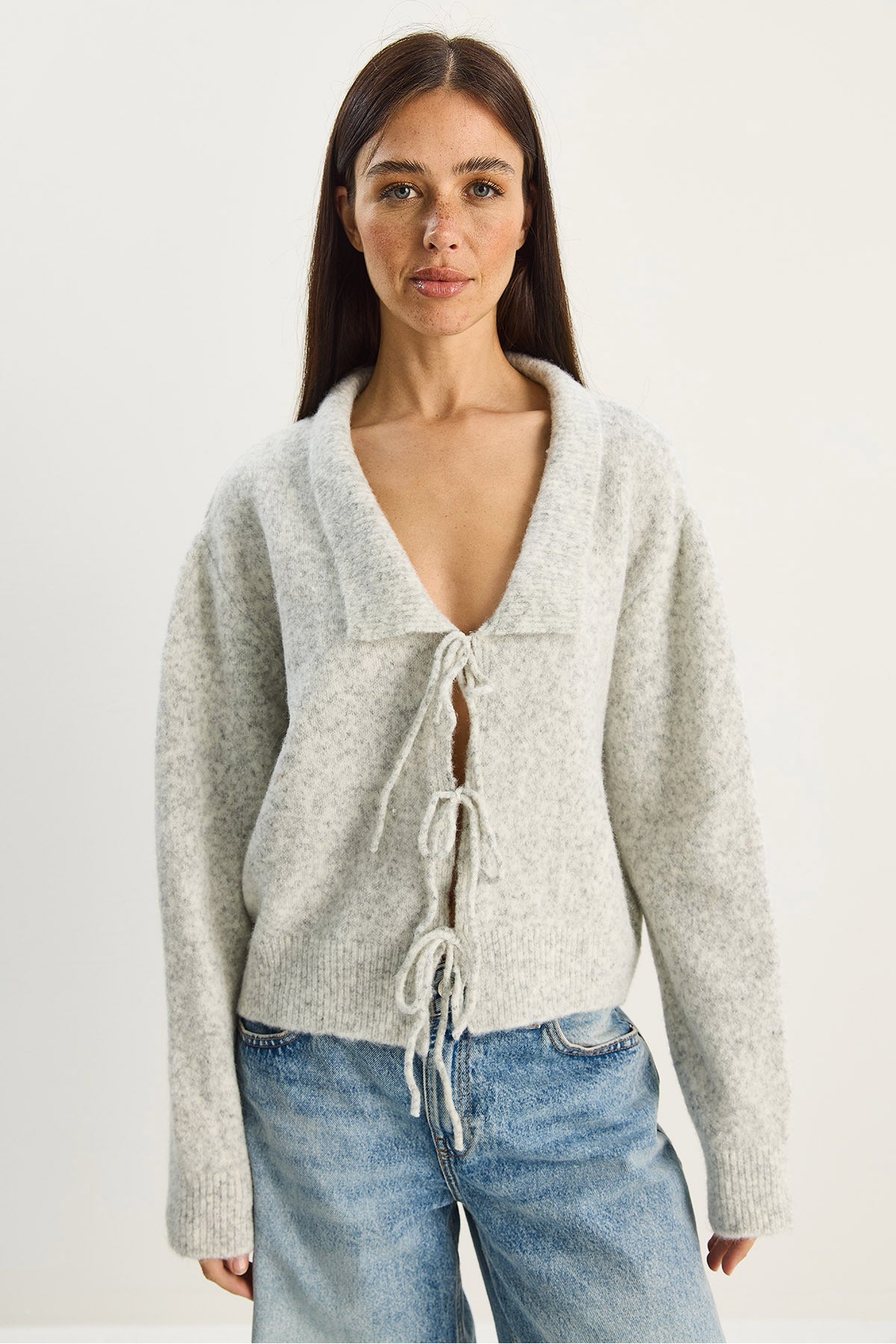 Women's Collared Tie Detailed Knitwear Cardigan 9061 60283751