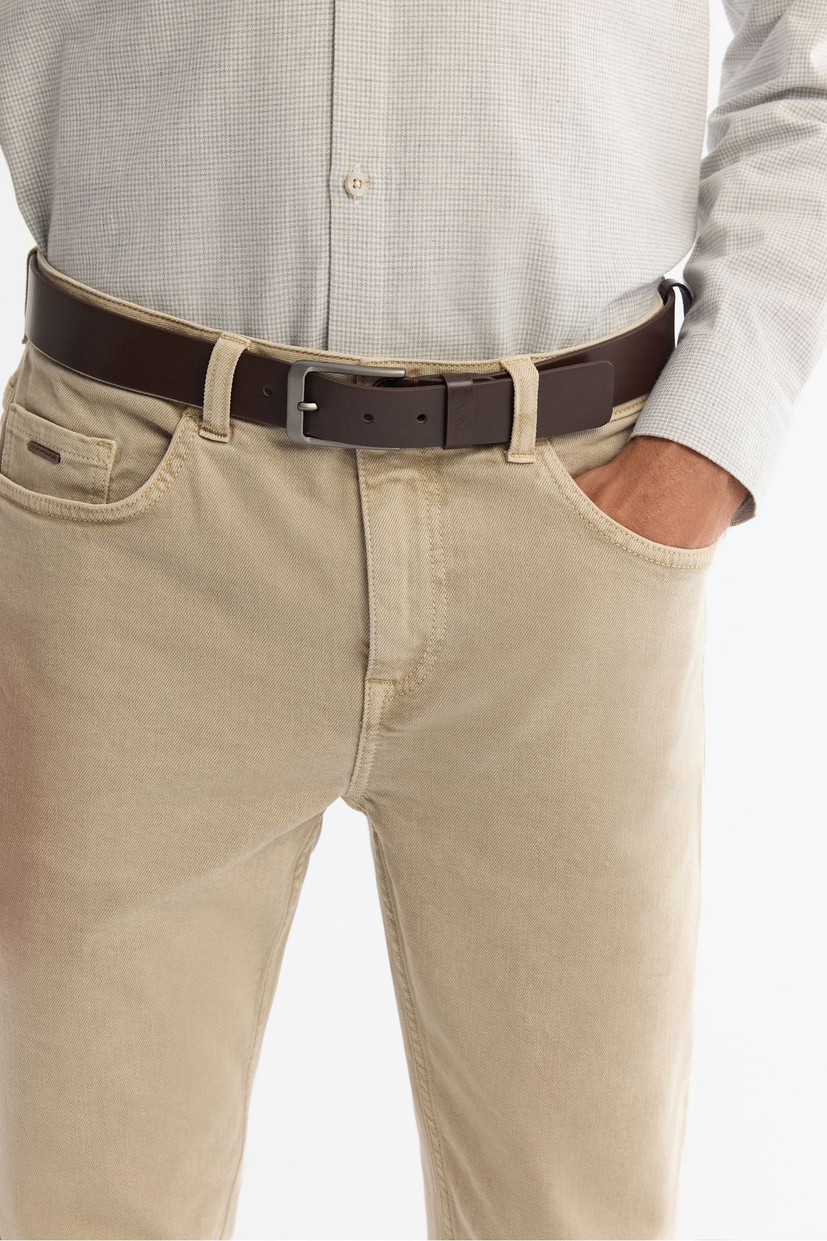Men's Beige Piece Paint Wash Flexible Jean Pants A42y3500