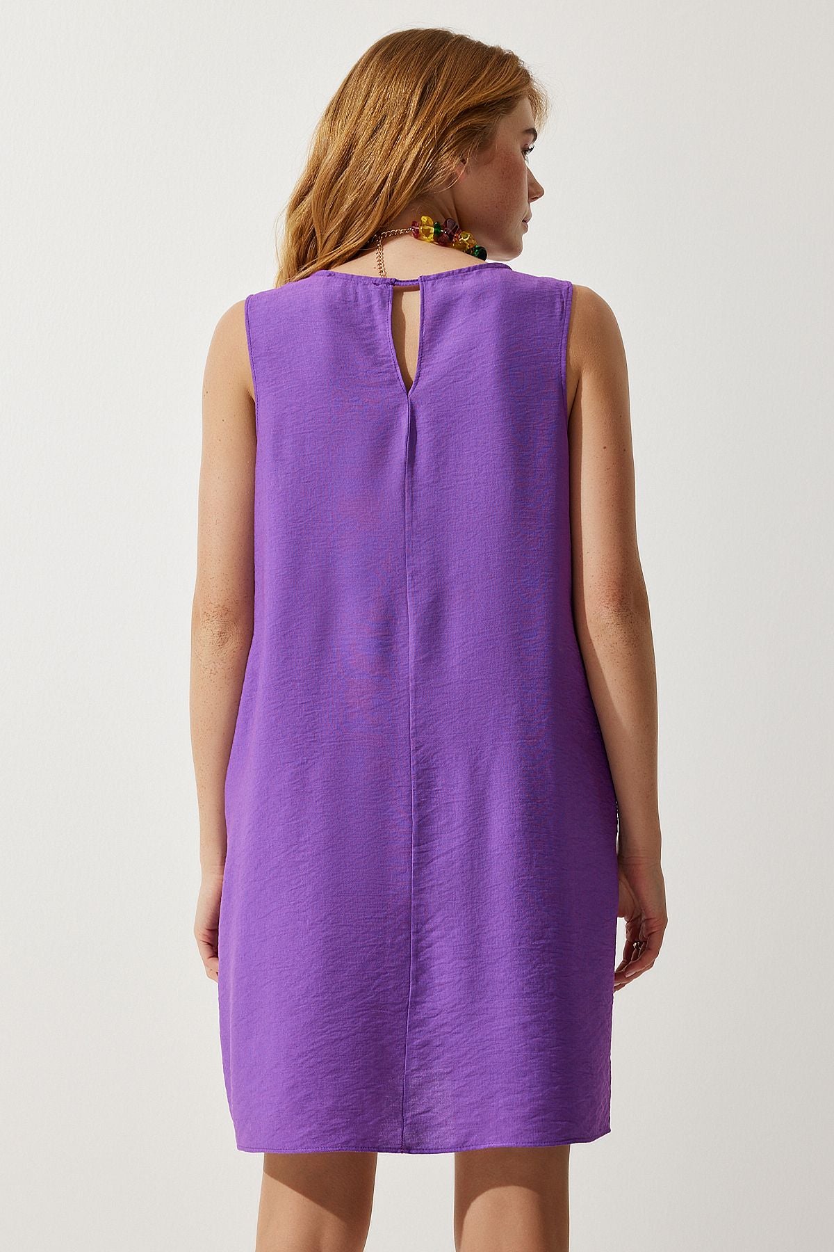 Woman purple sleeveless linen viscose bell dress jh00005