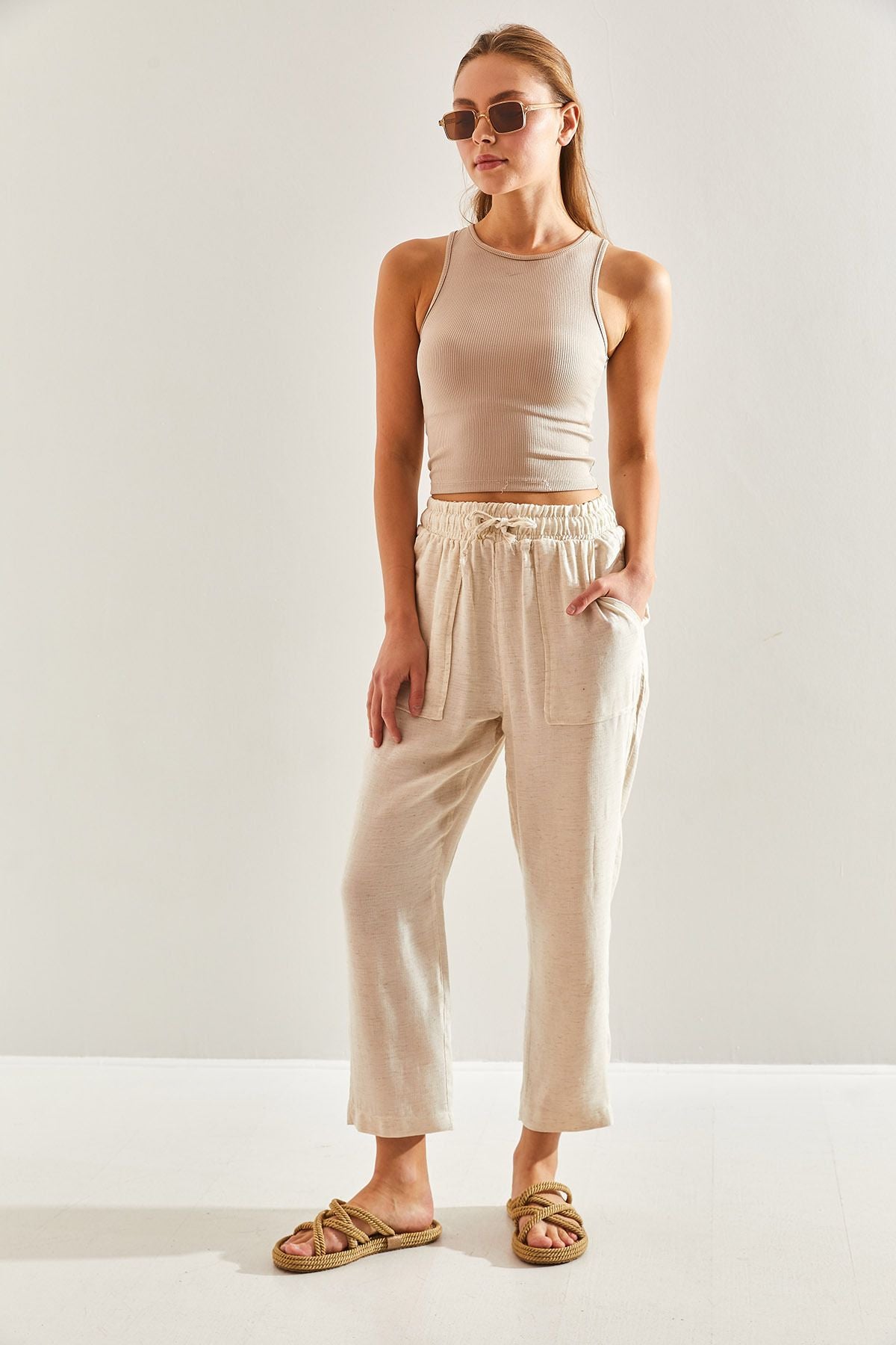 Female Waist Linen Pants 60171026