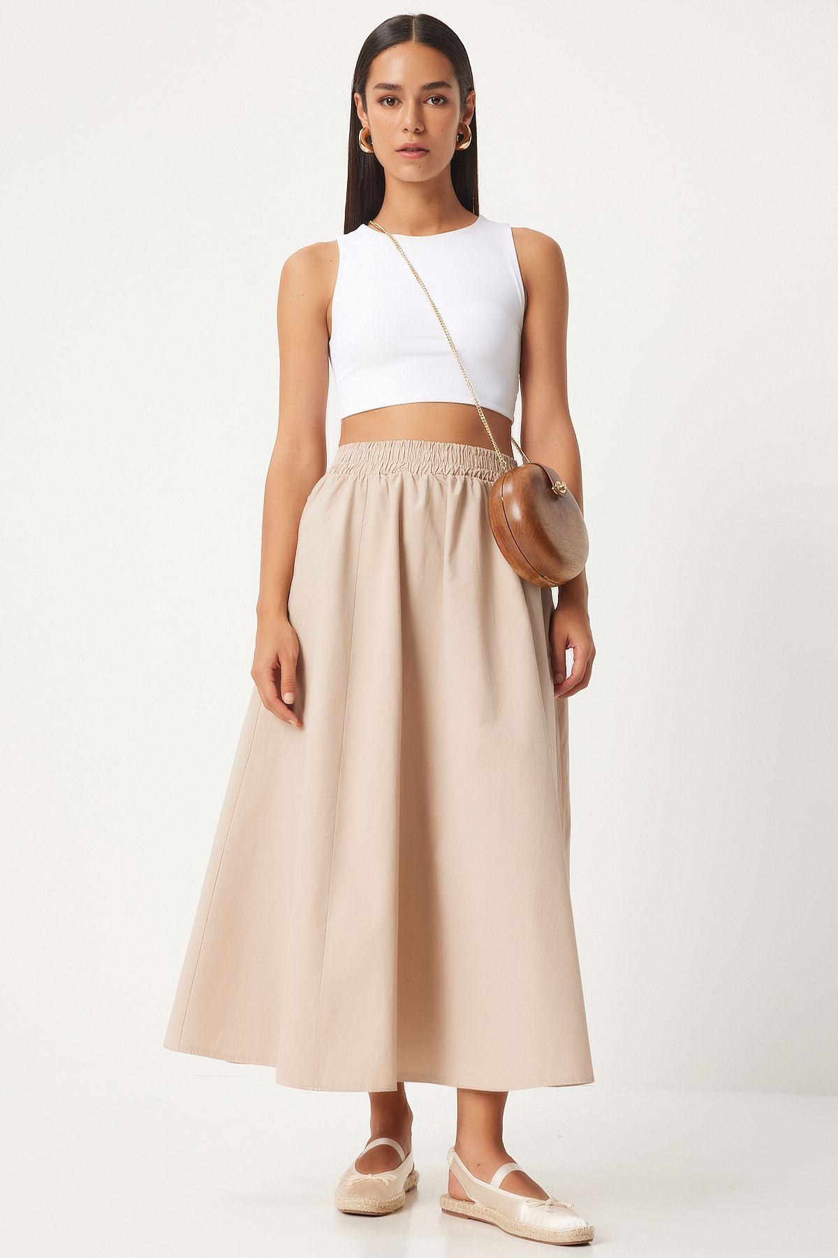 Women's Cream Linen Mixed Maxi Skirt GP00011