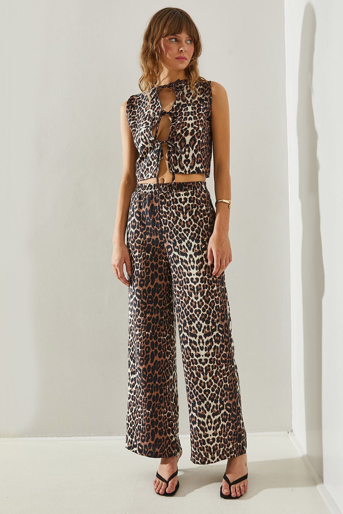 Female Biye Detailed Leopard Patterned Vest Pants 9260 Over-Upper Team 60251394