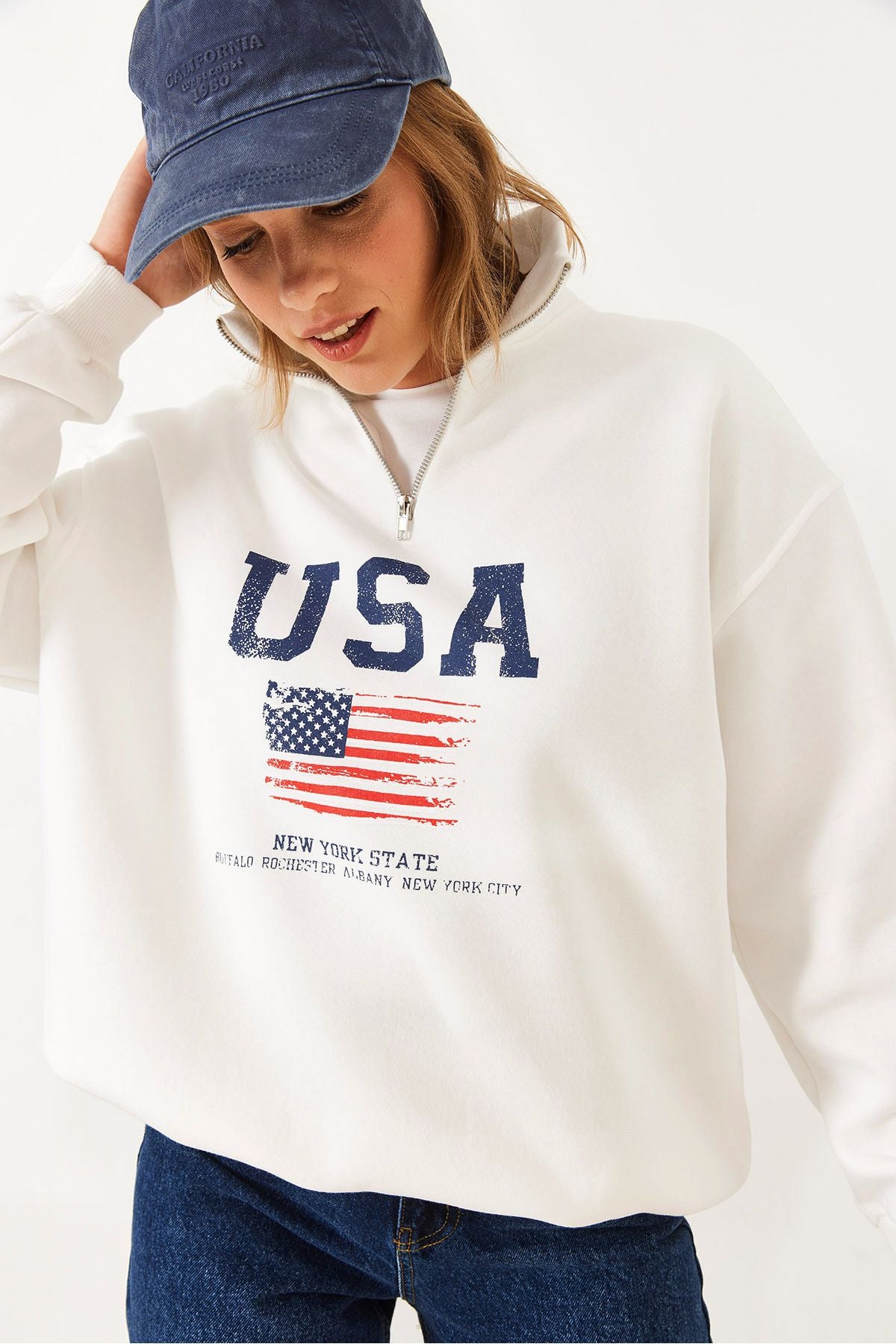 Female Arım Zippered Usa printed upright collar sweatshirt 60251880