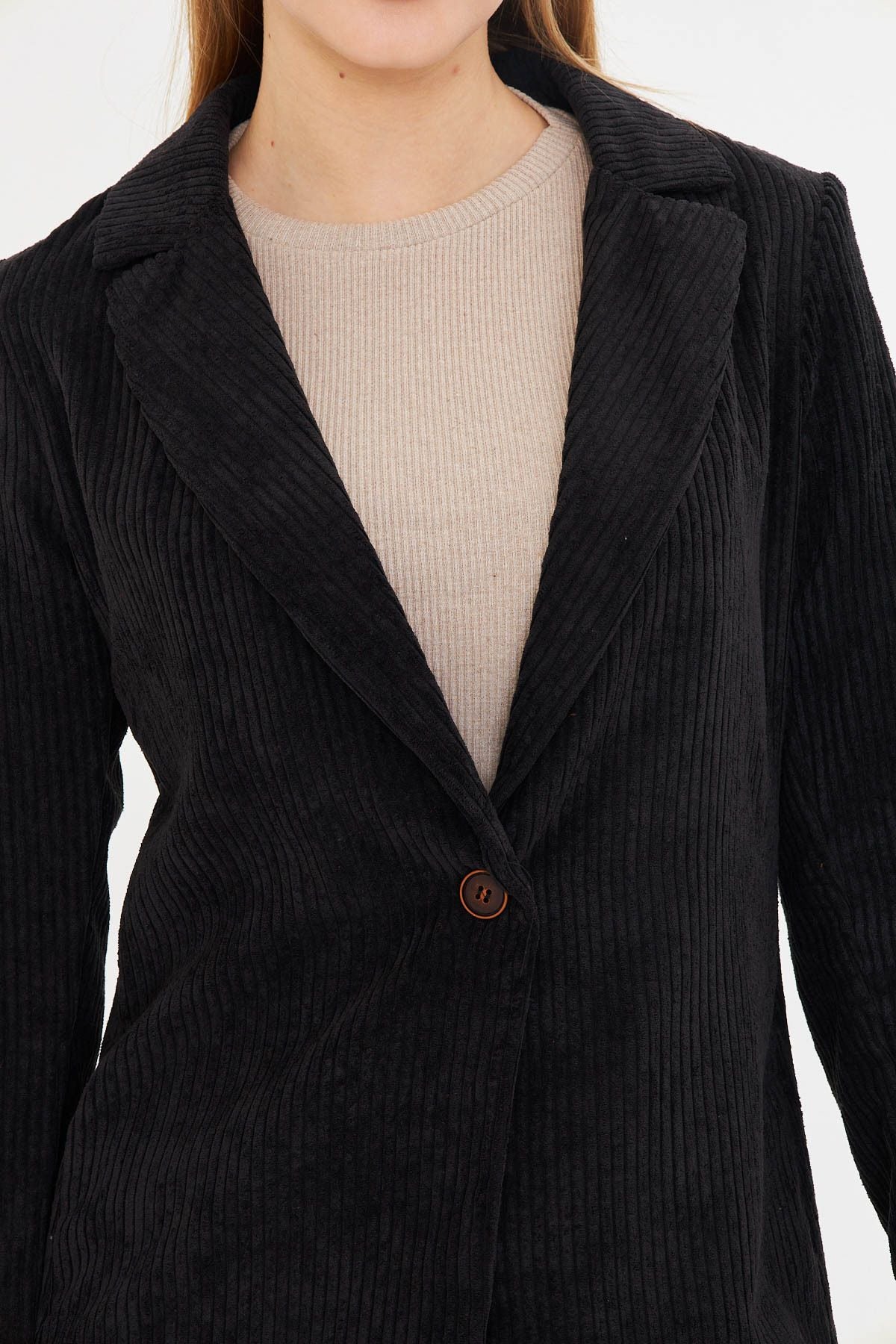 Woman Black Single button Velvet Jacket ARM-25K001108