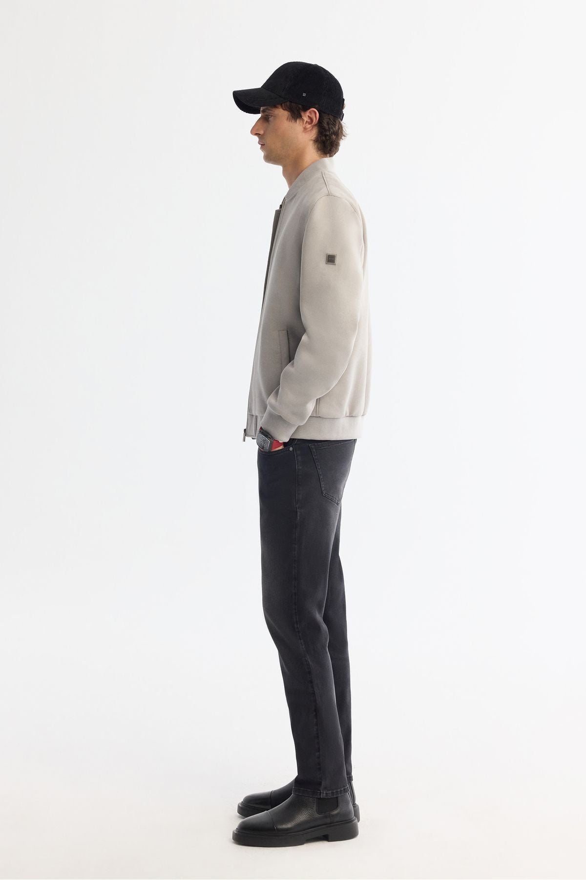 Men's light gray zipper suede -looking Bomber Ince Mont B006045