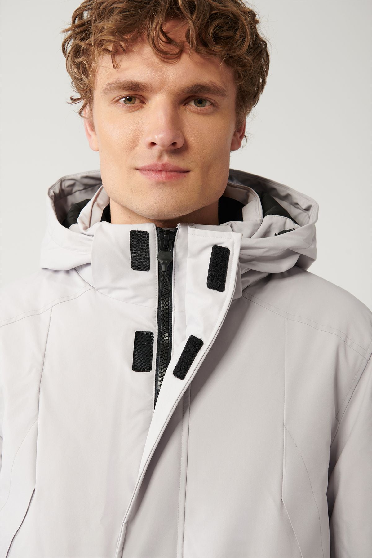 Men's light gray coat goose feather water repulsive windproof thermometer removable hooded comfort