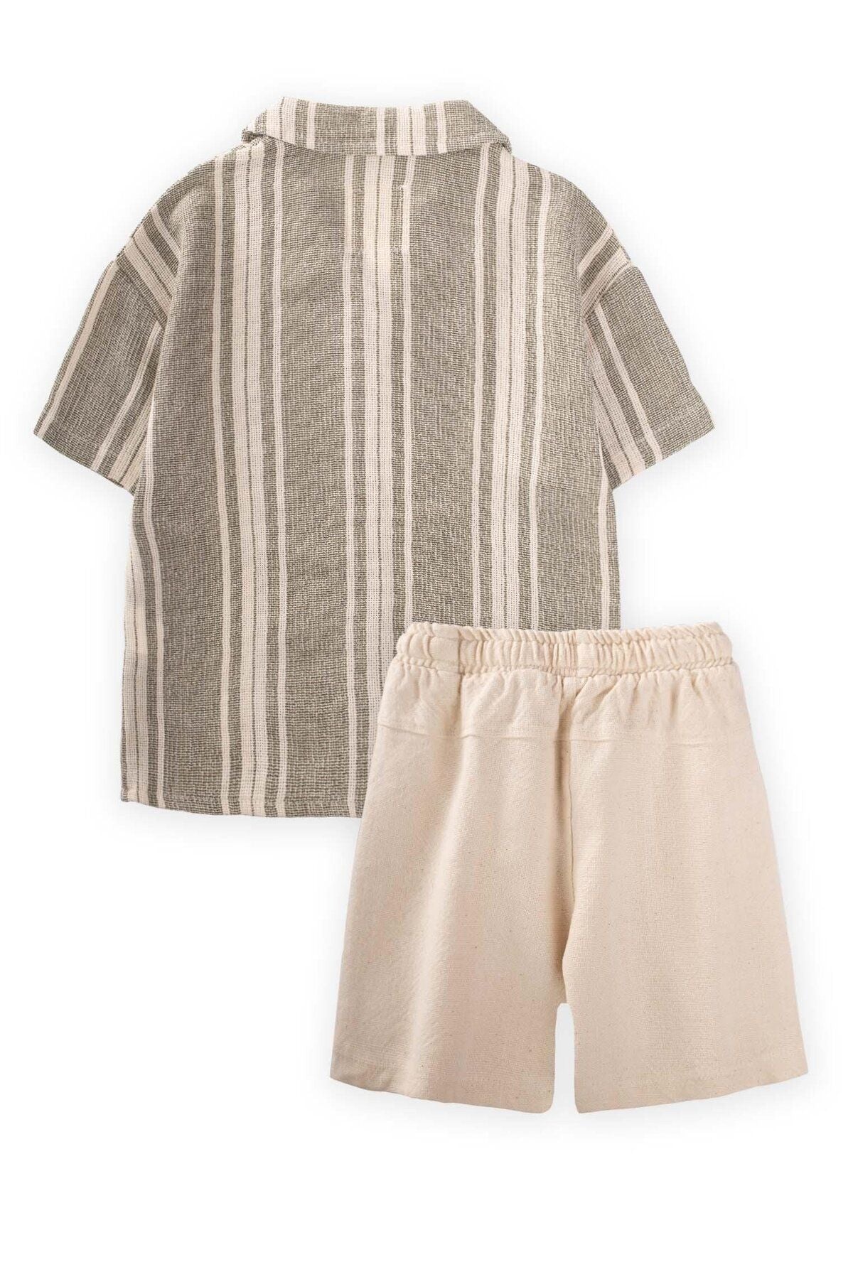 Striped linen hawai shirt set 2-10 years old green stripes