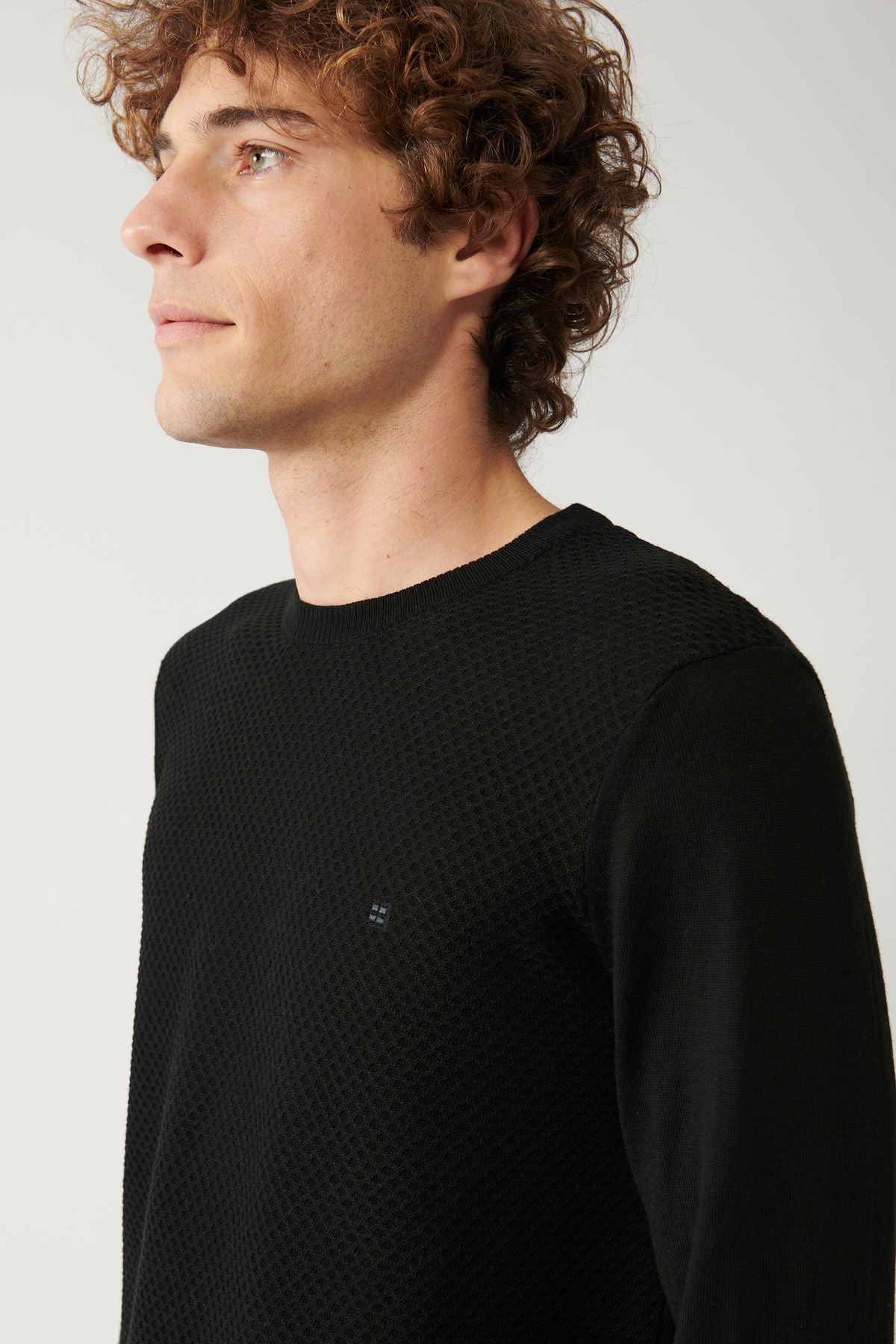 Men's black bike collar cotton knitwear sweater E005105