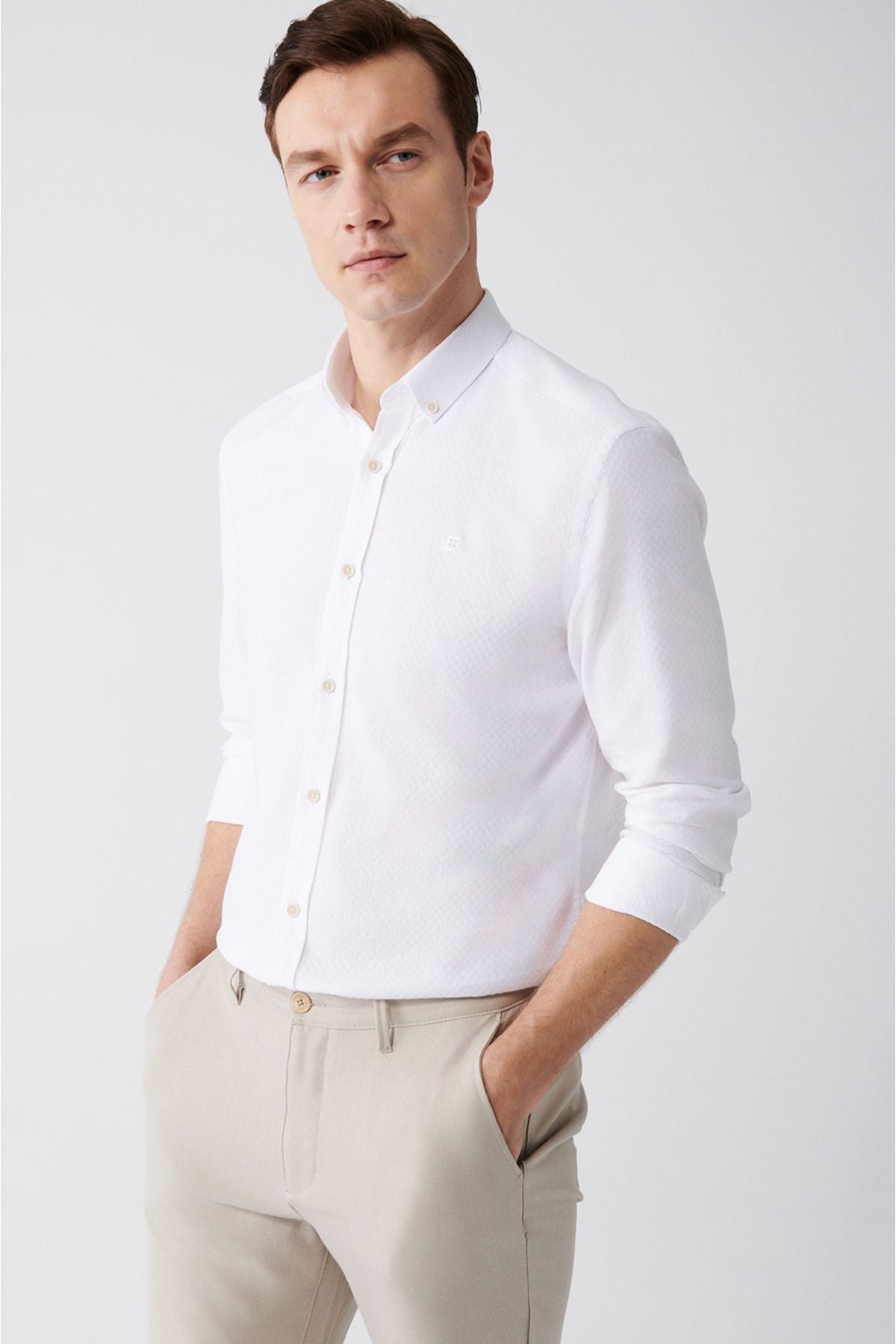 Men's White 100 %Cotton button collar shirt A31y2004