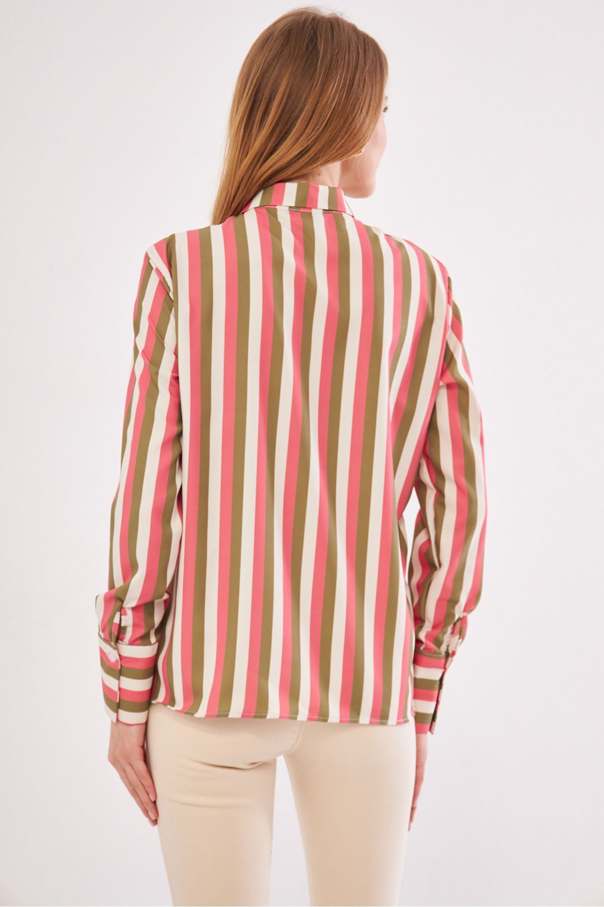 WOMEN Pink Pende Shirt Hidden Egger Wide Cuff with Striped Arm-24Y001025