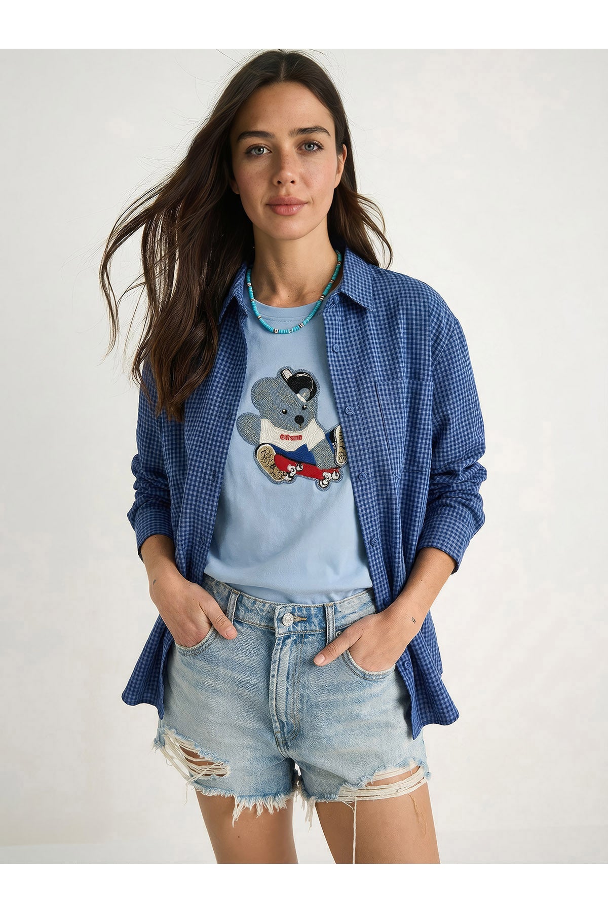 Women's Teddy Embroidered Crew Neck Basic T-Shirt 7533 60283952