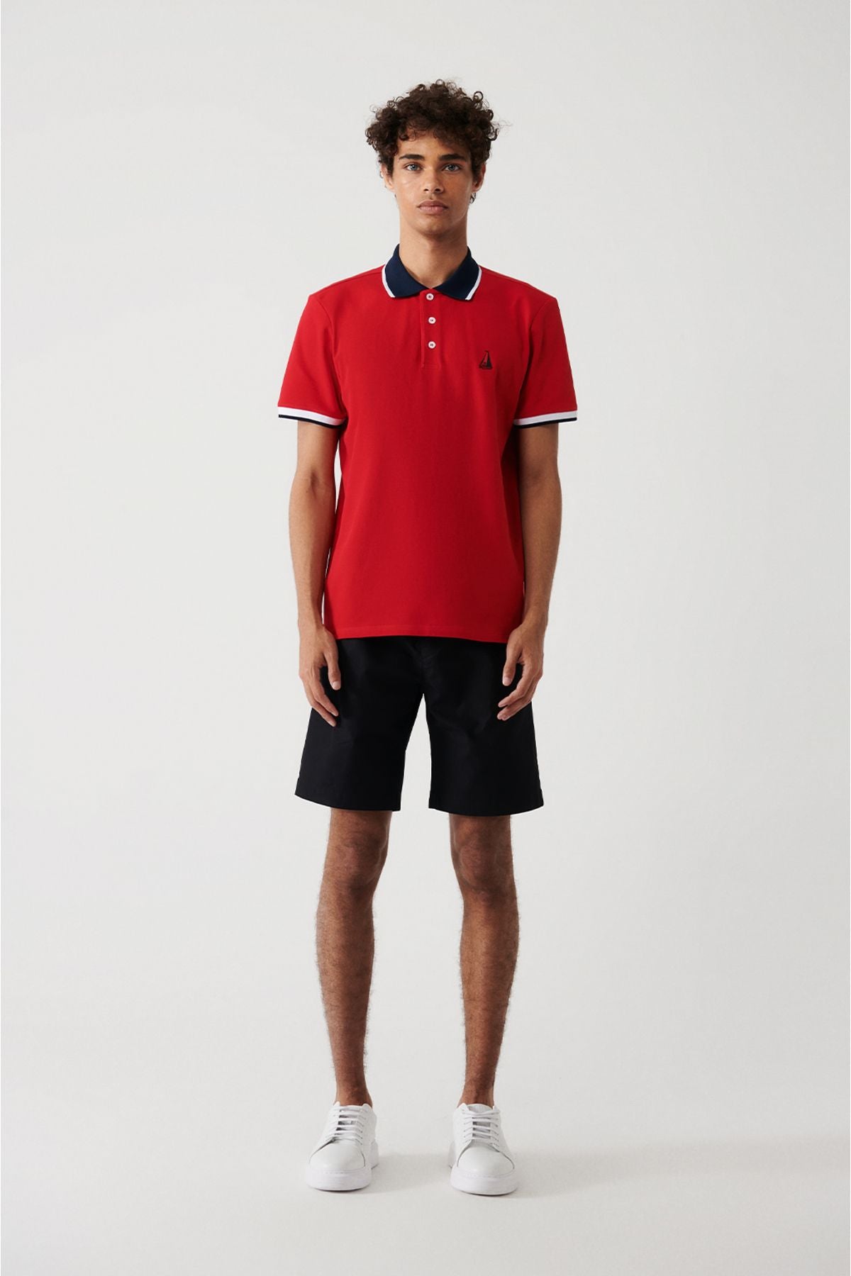 Male Red 100 %Cotton Marinated Polo Yaka T-shirt A31y1189