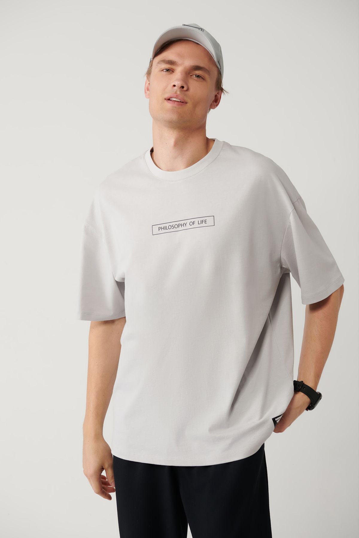 Male Open 100 %Cotton Gray Bicycle Collar Printed T-Shirt A41y1173