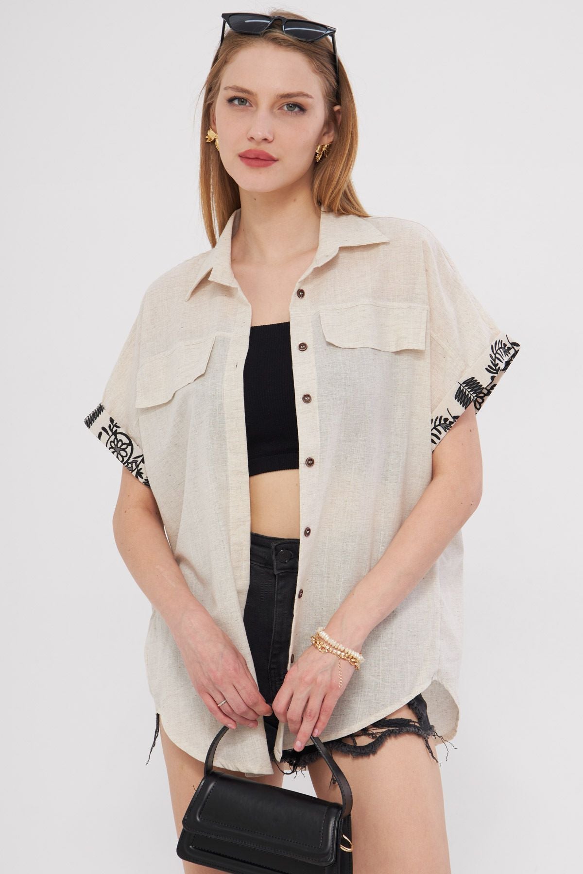 Woman Beige Oversize double arm detailed shirt ARM-24Y001075