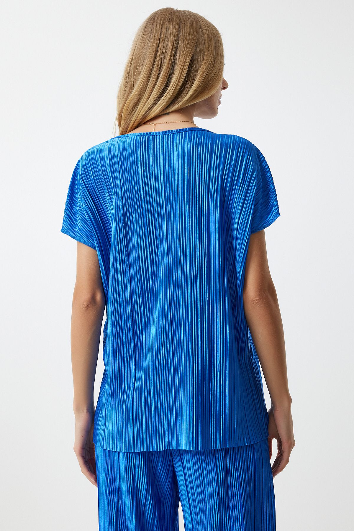 Female Blue Pilica Comfortable Blouse Pants Set Mc00283