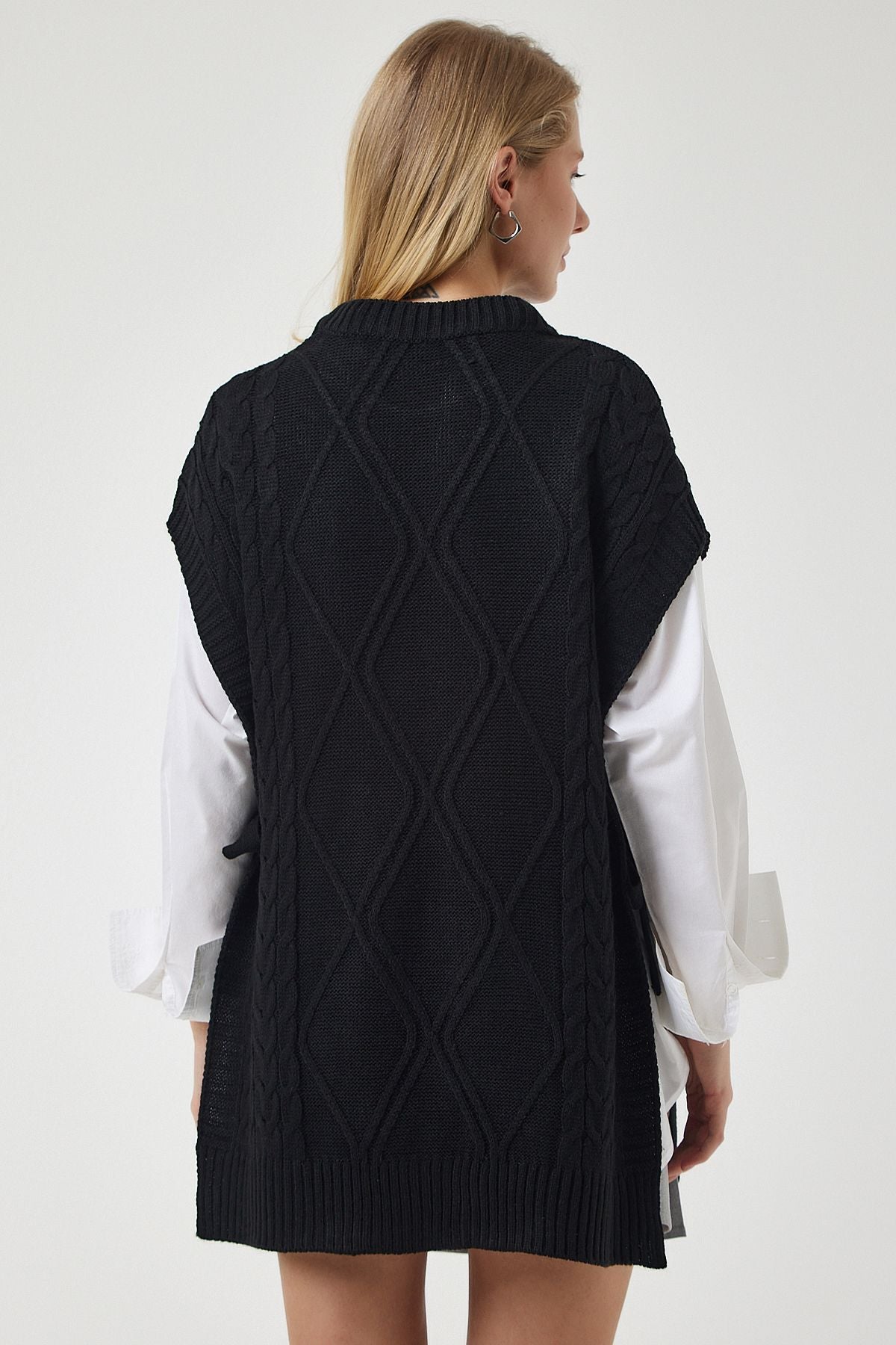 Female black baglama detailed overwhelm knitwear sweater yg00104