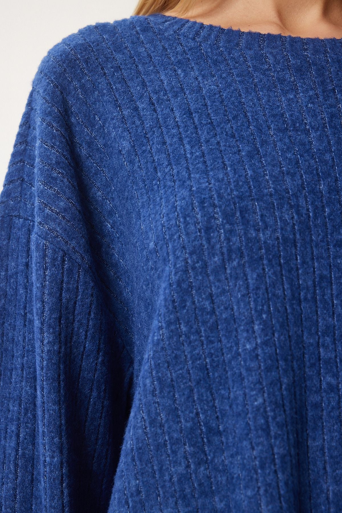 Woman Cobalt Blue Casual Wick Knitting Blouse Pants Set RG00047