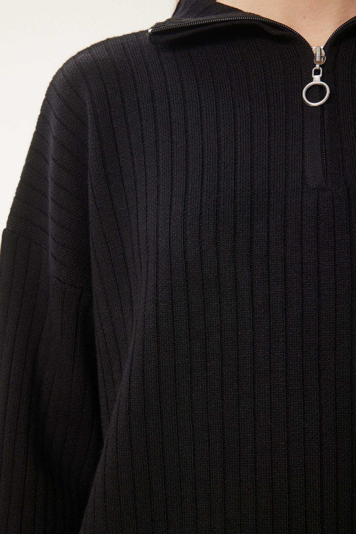Female black zipper wick knitwear sweater pants set PF00105