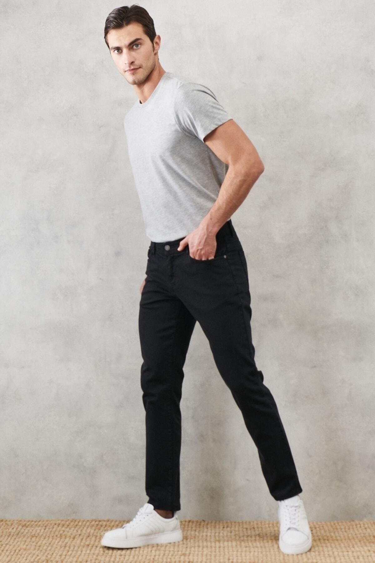 Men's black 360 degrees stretching in all directions, comfortable slim fit narrow cut pants