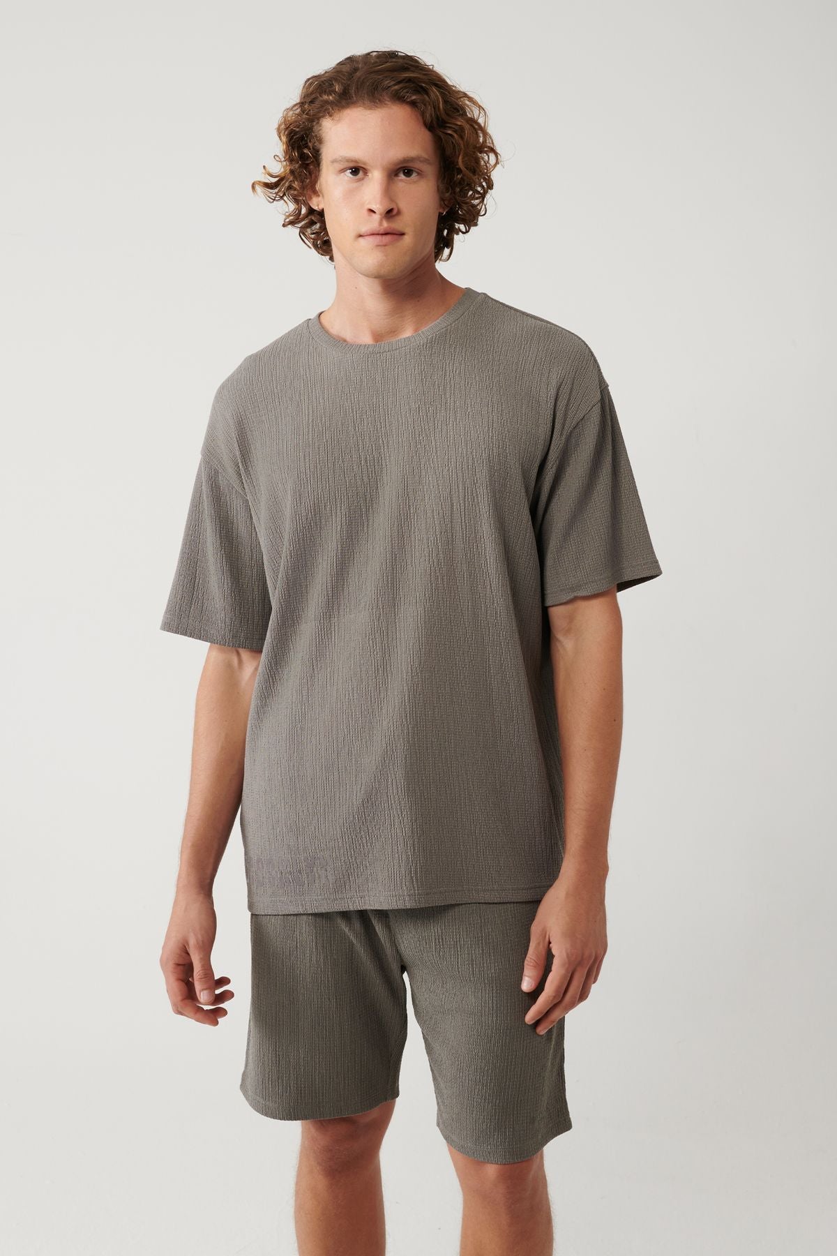 Men's anthracit bicycle collar jacquard Basic T-shirt A41y131111