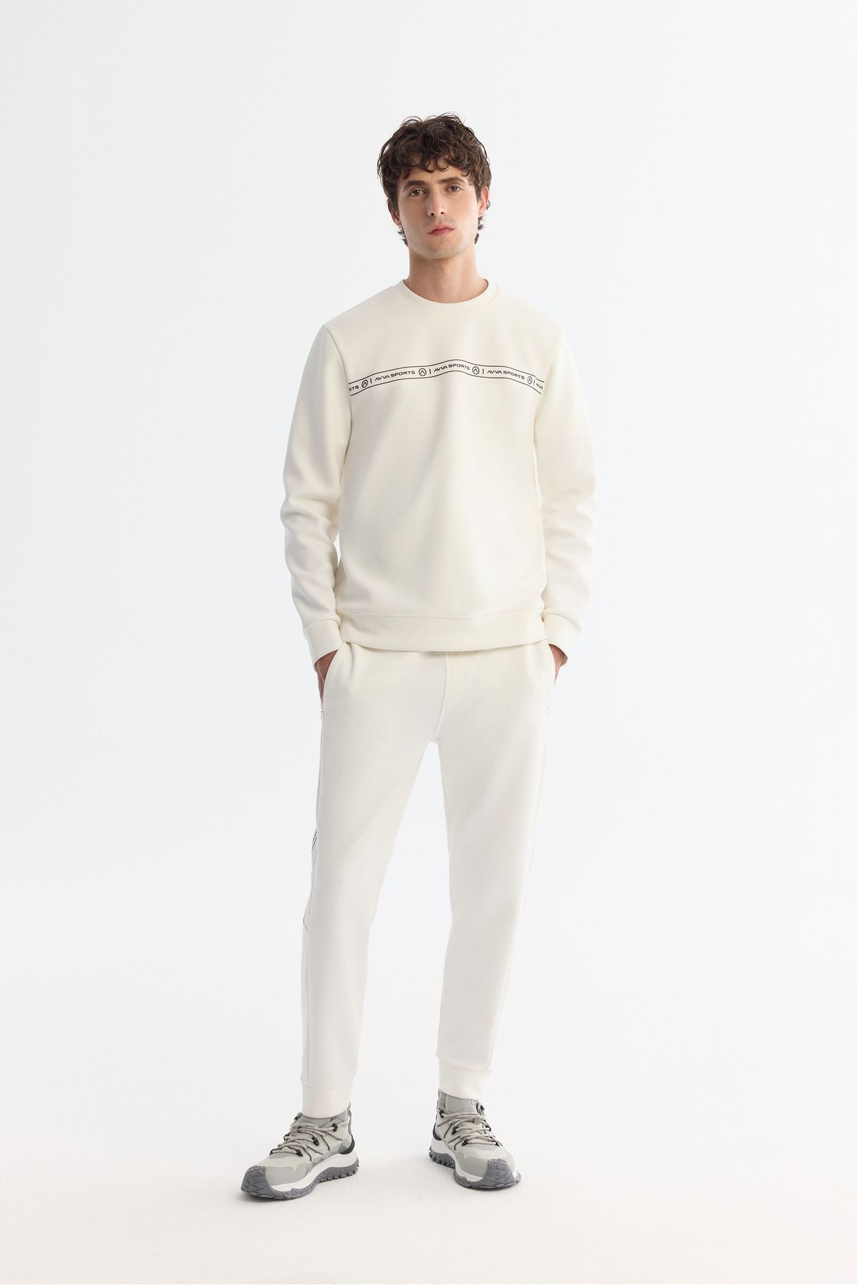 Male Ecru Bicycle Collar Printed Elastan Sweatshirt A42y1308